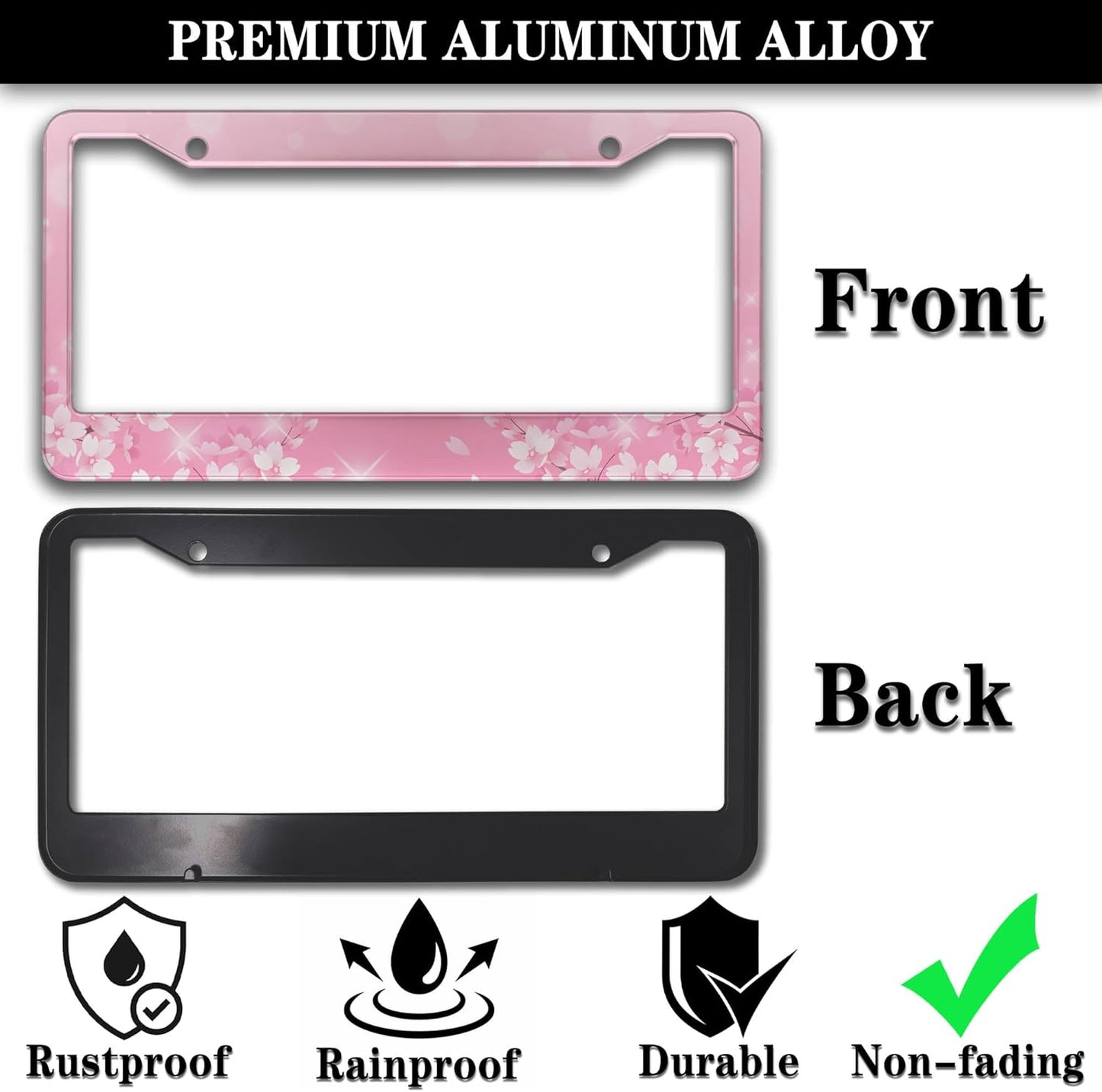 License Plate Frames for Girl Pink License Plate Cover for Women for Men Pink Floral Women Aluminum Metal Car Accessory 2 Pack with Screw Covers Set