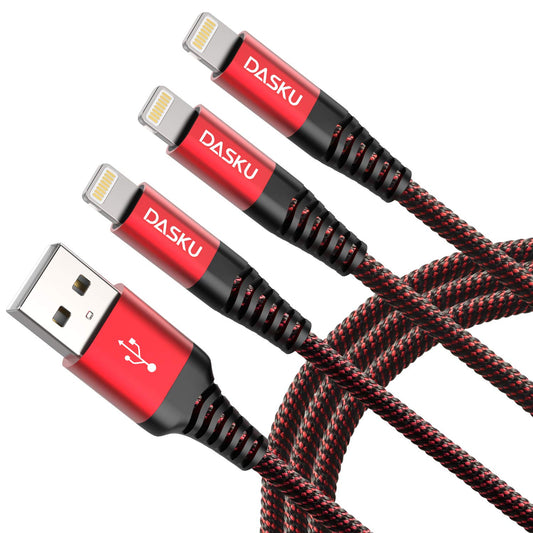 3 Pack 3 FT Lightning Cable Certified iPhone Charger Cable Red Nylon Braided Fast Charging Cord Compatible with iPhone 13/12/11/Pro Max/X/Xs Max/Xr /8 Plus/7 Plus/6S Plus/6 Plus/iPad