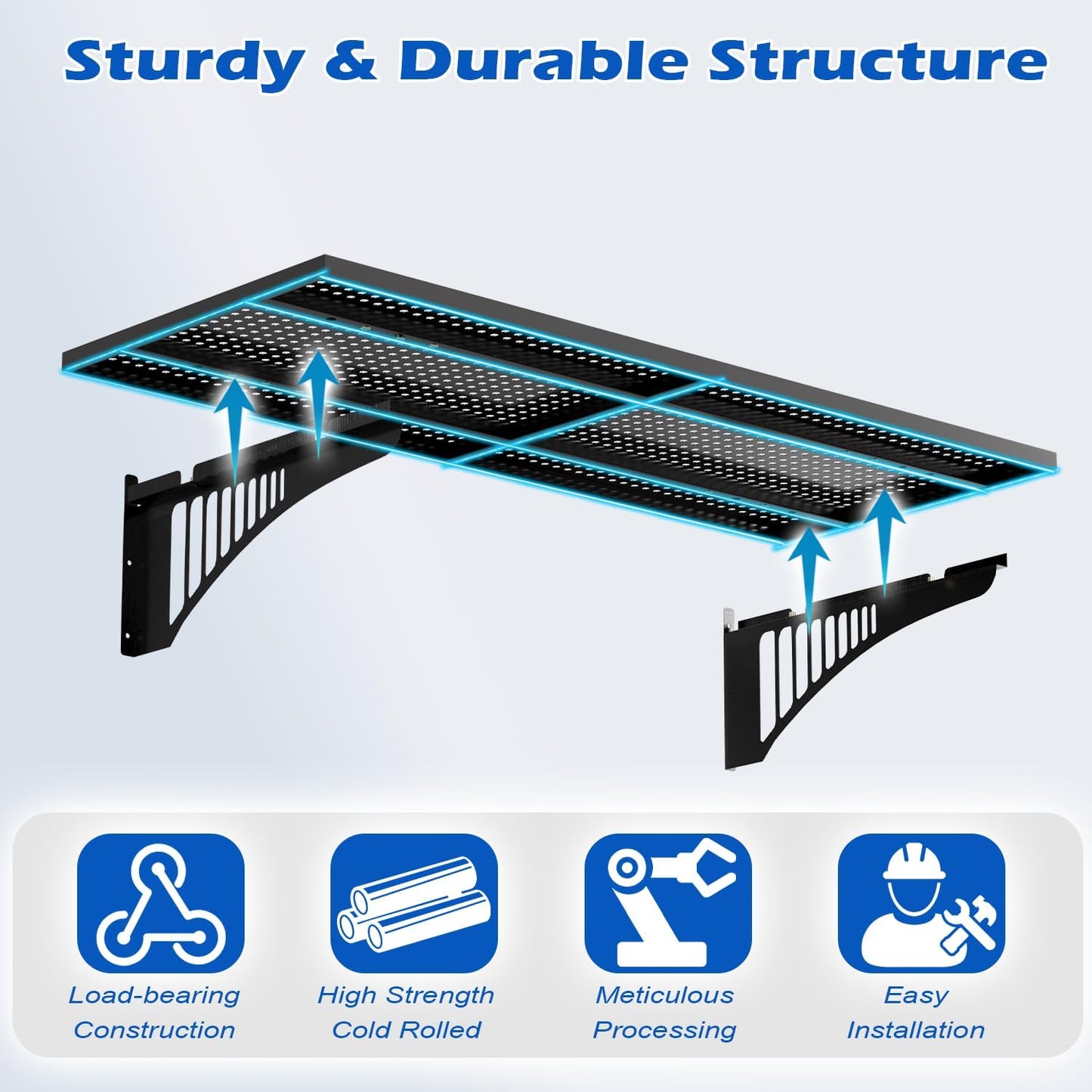 YOLENY 2-Pack 1.64x4FT Adjustable Heavy Duty Garage Wall Shelving, 500lbs Load Capacity Wall Mount Storage Shelf, Garage Storage Rack with Hooks, Metal Floating Shelves Organizer for Workshop