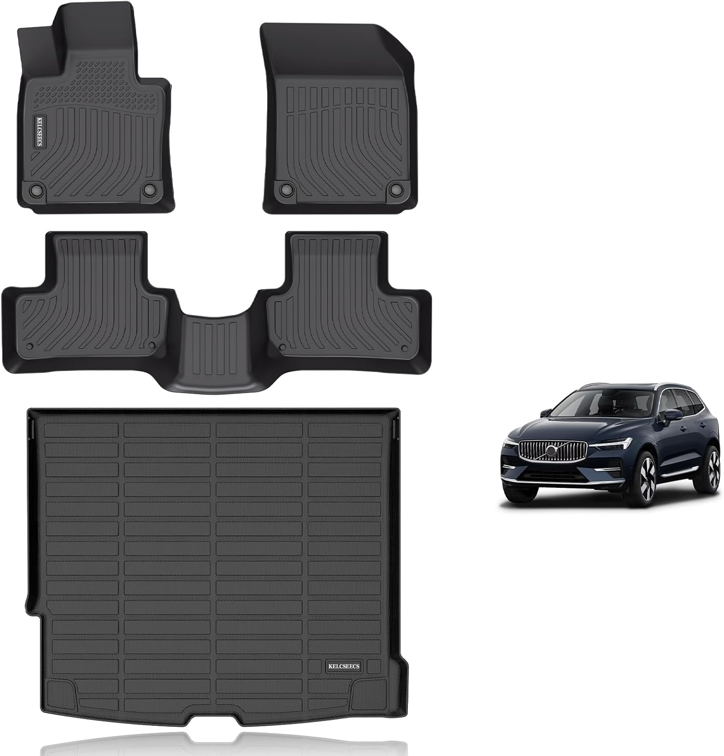 KELCSEECS® Floor Mats & Cargo Liner Custom for 2018-2025 Volvo XC60(Fit for T5 T6,Not for Hybrid) All Weather Protection TPE Floor Liners Front& Rear Row Full Set Volvo XC60 Accessories Black