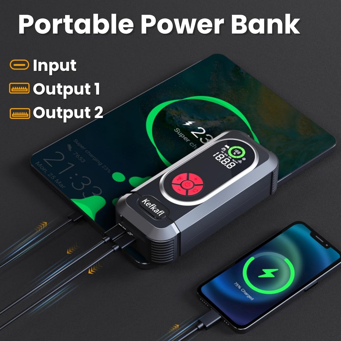 Jump Starter with Air Compressor, 4000A Car Battery Jump Starter Portable 150 PSI Tire Inflator Portable Air Compressor for Up to 10.0L Gas & 10.0L Diesel Engines, Flashlight, Jumper Cables