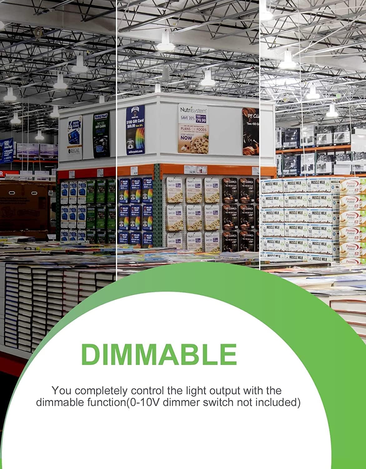 300W UFO-LED-High-Bay-Light, UL & DLC Listed 5000K Daylight 43500LM, 0-10V Dimmable LED High Bay Lights AC100-277V, IP65 Waterproof Commercial Bay Lighting Fixture for Warehouse Workshop(3 Pack)