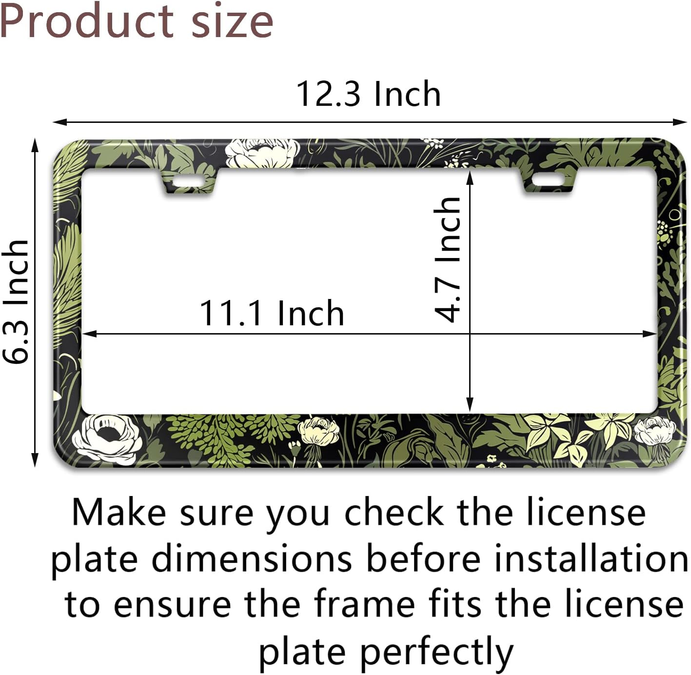 2 Pcs Sage Green Floral License Plate Frame Plant Flowers Stainless Steel License Plate Frames Holder Covers Auto Parts Decoration with Screws License Plate Holder for Car Accessories 12x6 Inch