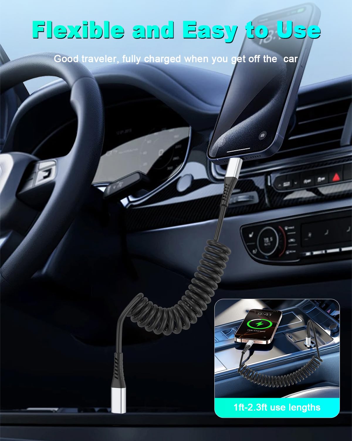 Coiled USB C to USB C Cable, 2 Pack Retractable USB Type C Charging Cable 60W USB C to C Coiled Cord for iPhone 16 15 Pro, Samsung Galaxy S25 S24 Ultra / A16, Moto G, Google Pixel, iPad Air 4