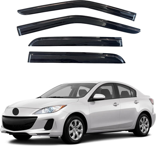 KPY Window Visor Compatible with Mazda 3 Sedan 2010-2013, 4PC Rain Guard Side Window Vent Deflectors Tape-On Mugen Style, 2010 2011 2012 2013
