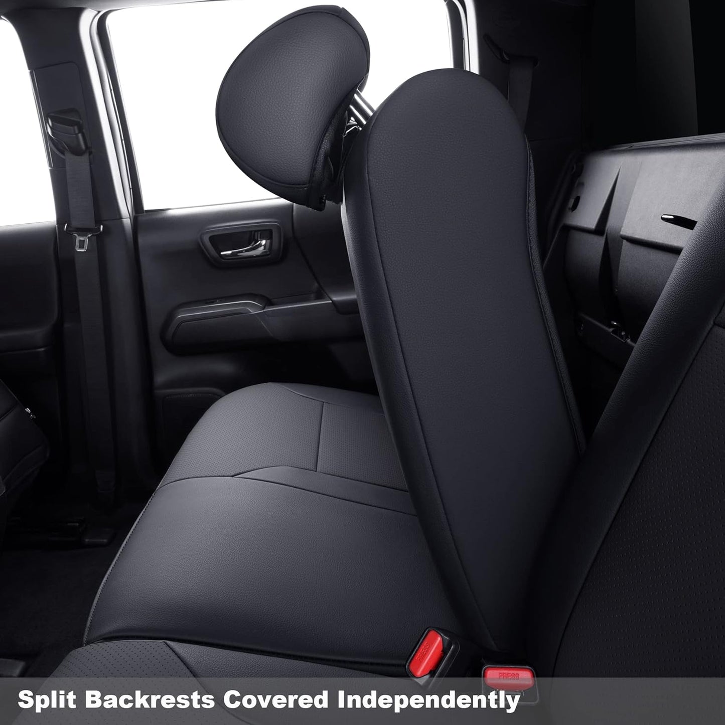 LUCKYMAN CLUB Tacoma Custom Fit Seat Covers for 2024 2025 Tacoma Crew Cab with Faux Leather (Black)