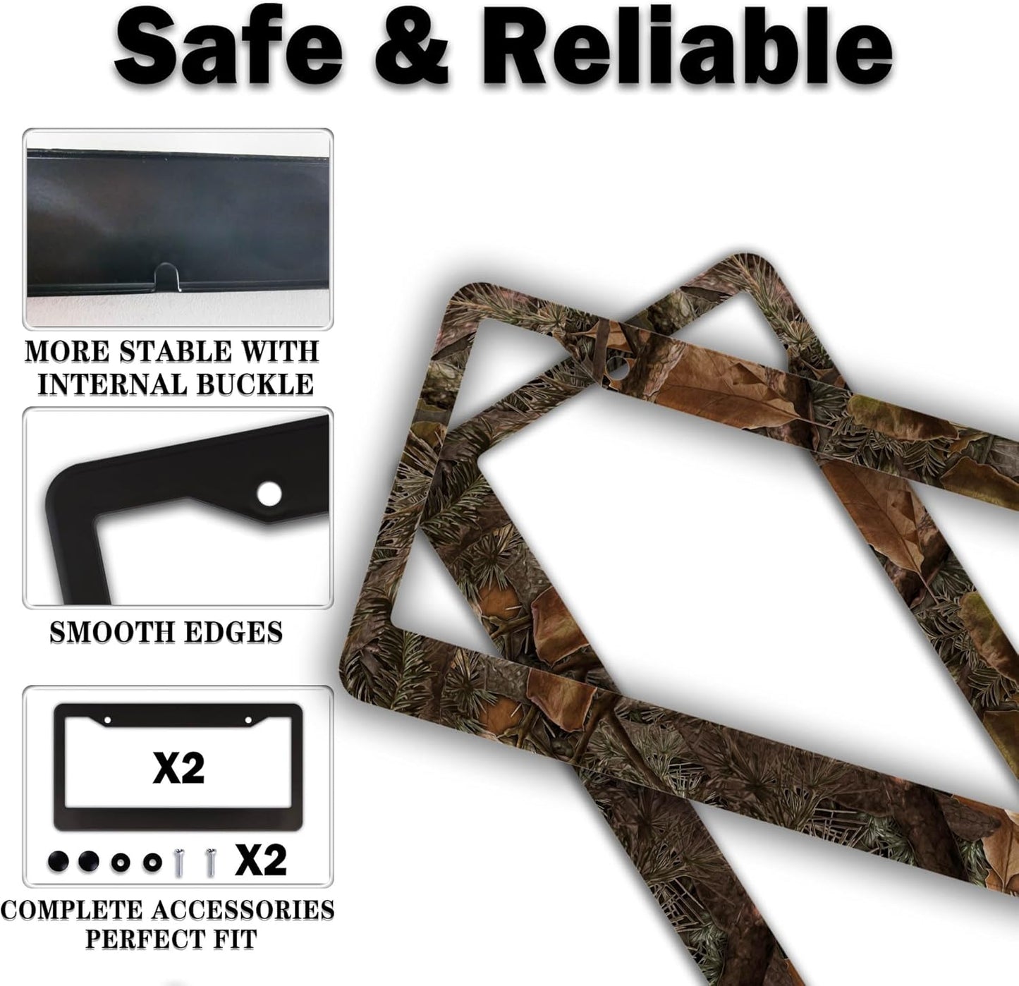 License Plate Mount for Men Multicolor License Plate Frames for Women Camo Universal Aluminum Car Accessory 2 Pack with Screw Covers Set