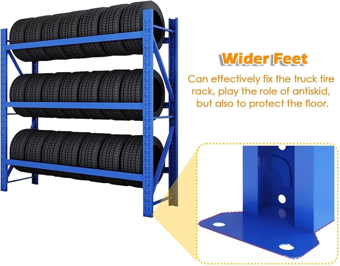 Adjustable Height Tire Storage Rack for Garage, Maximum Load 1100 lbs, Blue, 3 Tiers(78.7x23.6x78.7in)