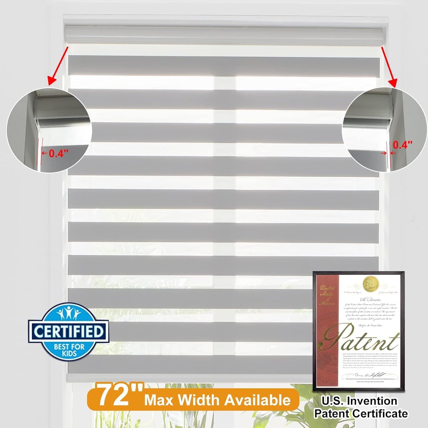 Persilux Custom Size Cordless Zebra Blinds for Windows Free-Stop Roller Windows Shades Dual Layer Light Control for Day and Night, Light Filtering Sheer Shades for Home and Bedroom Grey