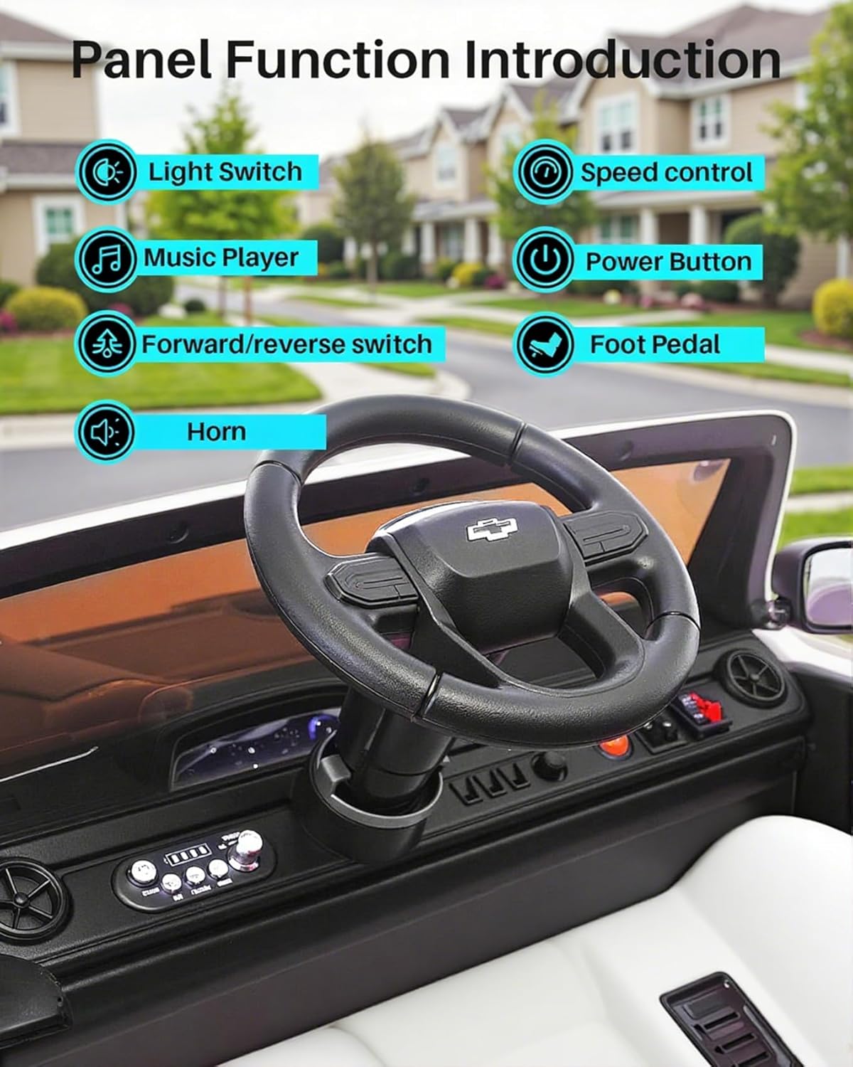 Joywhale 24V Ride on Truck 4WD Kids Electric Vehicle Licensed Chevorlet Ride on car with 7AH Big Battery, 320W Powerful Motors. 2 Seats, Music, 4 Wheel Suspension, 2 Speeds, LED Lights, White