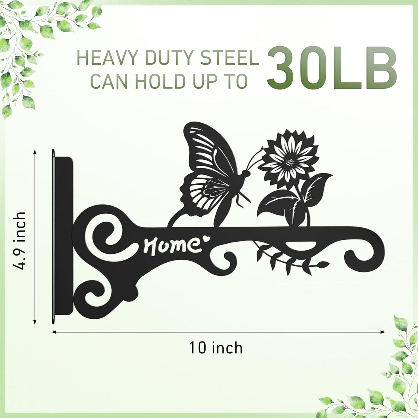 10 Inch Metal Plant Hooks (2-Pack) - Decorative Wall Hangers with Butterfly Design for Indoor & Outdoor Use - Hanging Brackets for Plants, Flower Baskets, Bird Feeders - Patio, Garden, Home Decor
