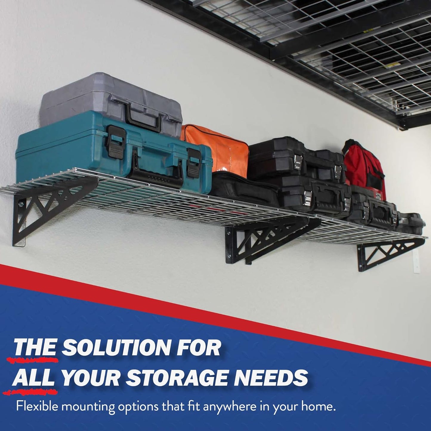 SafeRacks Garage Wall Shelves - 2-Pack 24"x48" Mountable Shelving Units for The Garage, Pantry or Utility Closet, Heavy Duty Steel Shelf with Bike Accessory Hooks, 500lb Capacity, Color: Hammertone