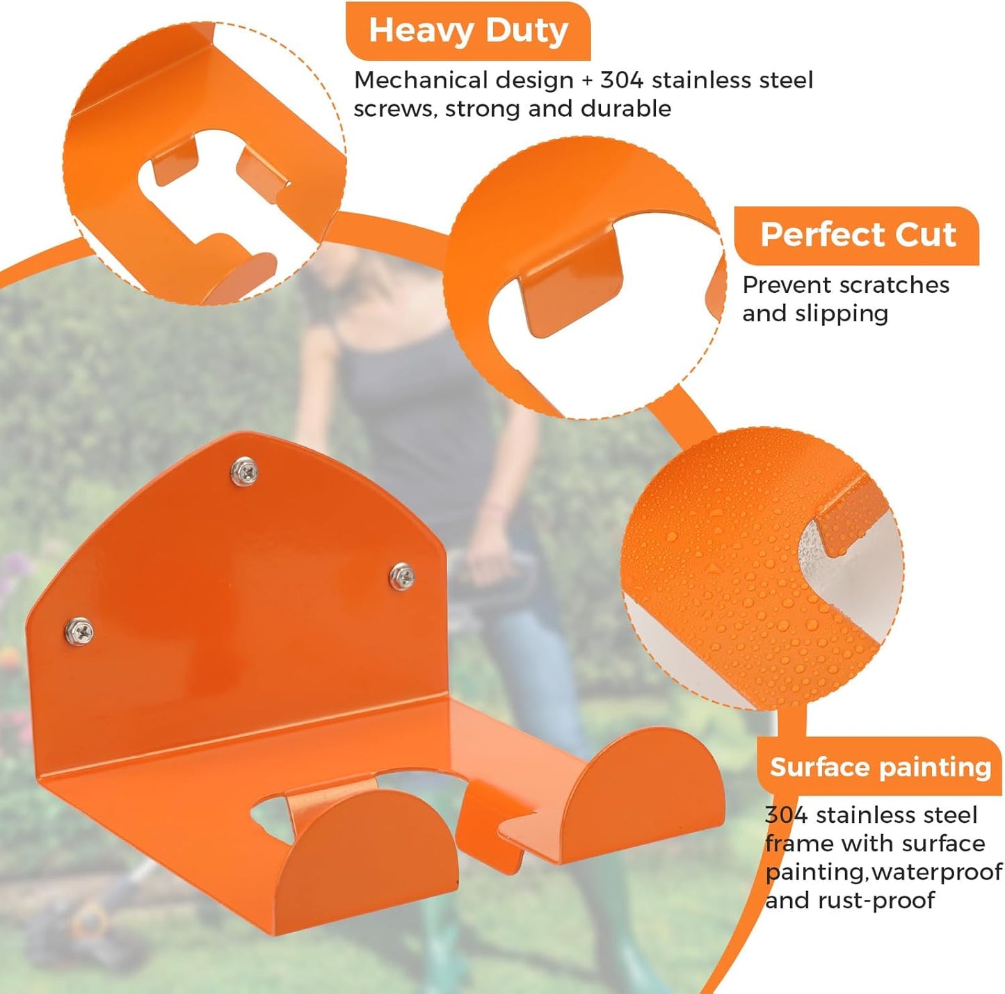 Weedeater Rack, 1 Pack Weed Eater Hanger, Weed Eater Rack for Wall, Heavy Duty Garden Tool Garage Organizer Trimmer Holder, Chainsaw Hanger Wall Mount(Orange)