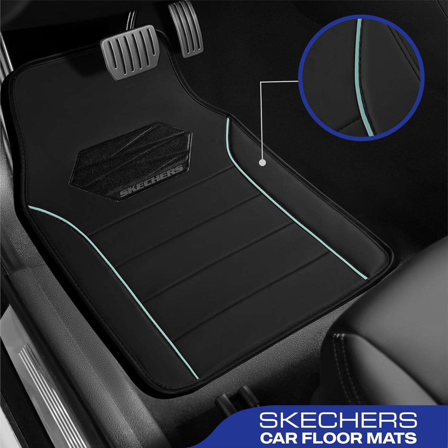 Skechers Memory Foam Car Mats,Leather Piping Car Floor Mats with Anti-Slip Pad,Universal Waterproof Fit Automotive Floor mats for Cars SUV,Vans,sedans,Trucks,car mats Full Set 4pcs Red