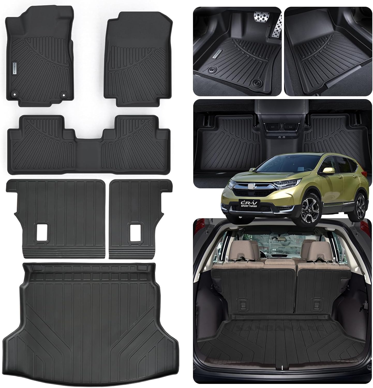 Floor Mats & Trunk Mat & Backrest Mat for 2012-2015 2016 Honda CR-V Not Fit CRV Touring & EX-L,TPE All Weather Protection 2 Rows Car Mats with Velcro Rear Seats Backrest