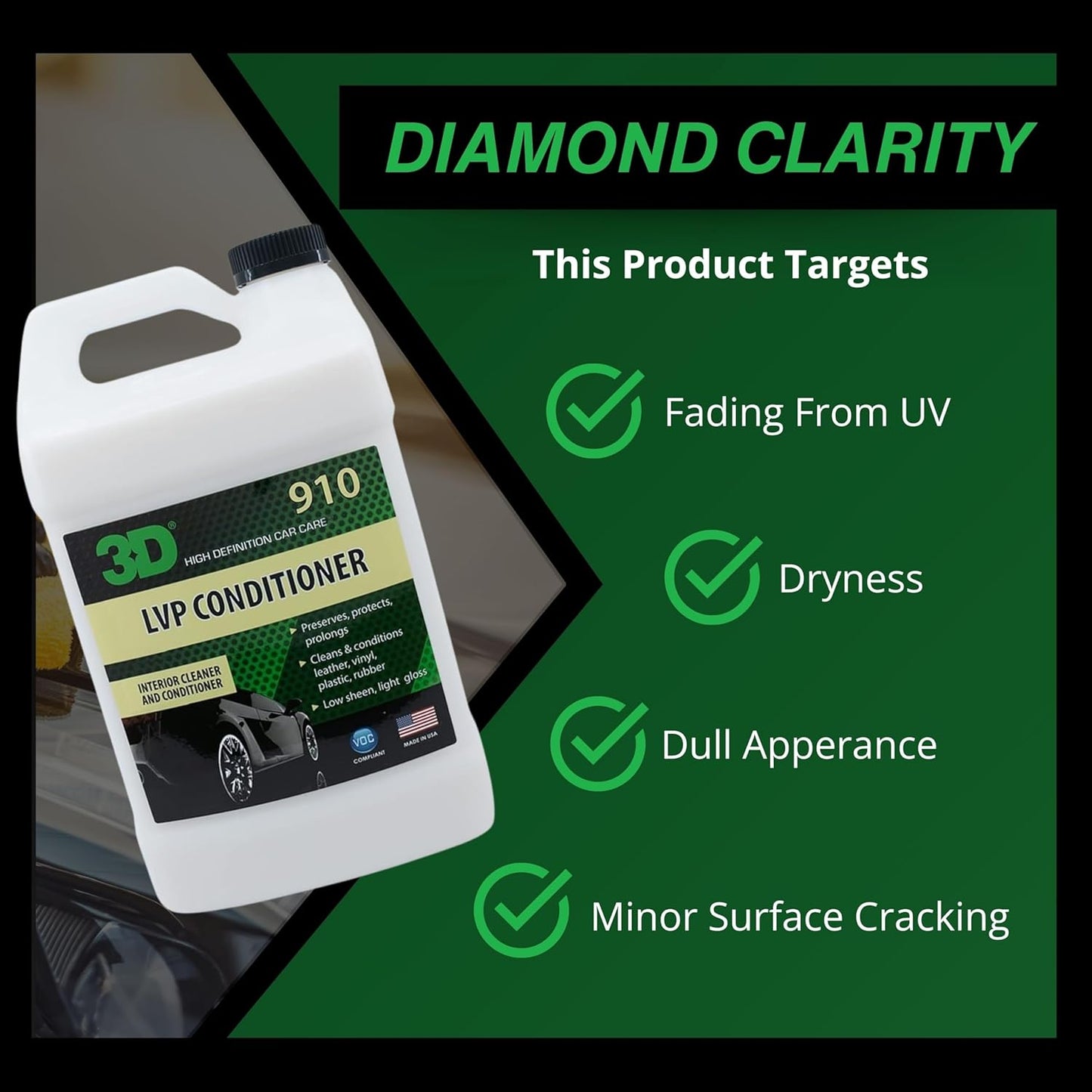 3D Leather, Vinyl & Plastic Conditioner | Restores, Conditions & Protects Car Interiors | Non-Greasy UV Protection for Seats, Steering Wheels, & Trim |1 Gallon