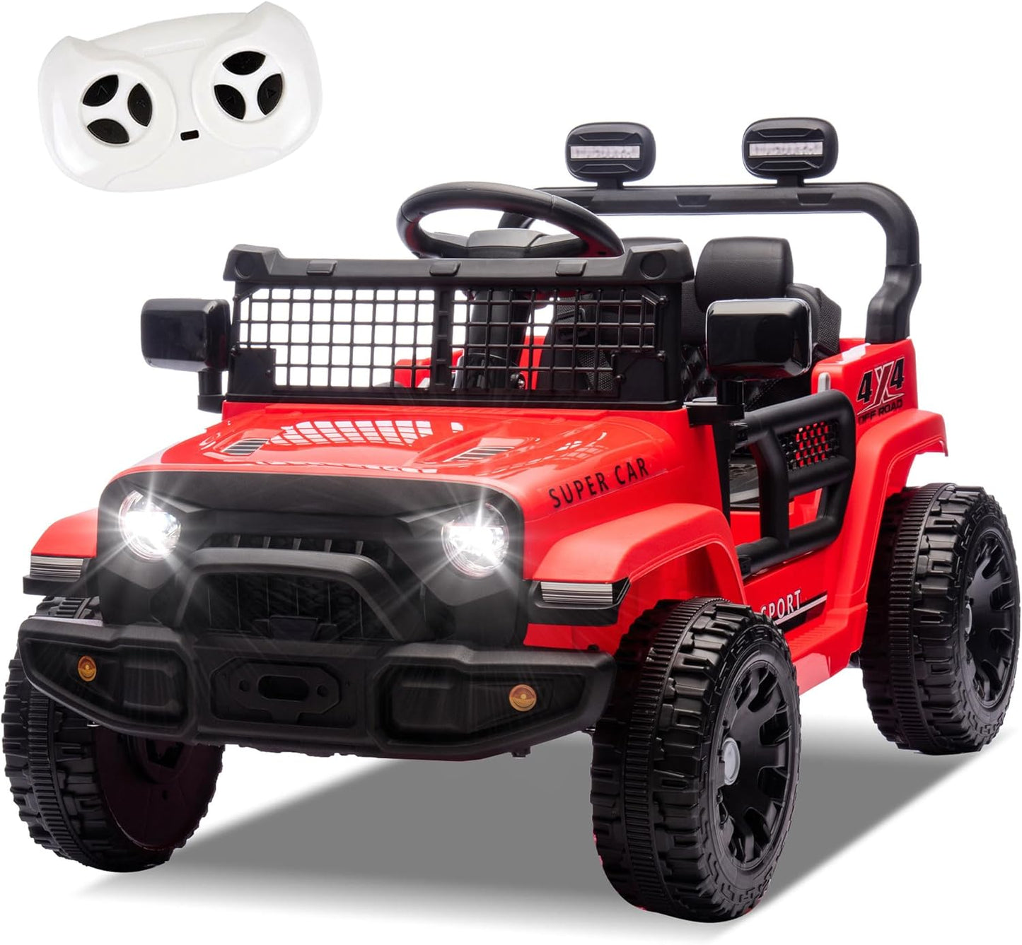 24V Ride on Toys with Parents Control, Ride on TruckCar with Four-Wheel Suspension, Electric Vehicles for Kids, PowerDisplay, Bluetooth, MP3, Music, LED Headlight, 1.86-3.11MPH (Red)
