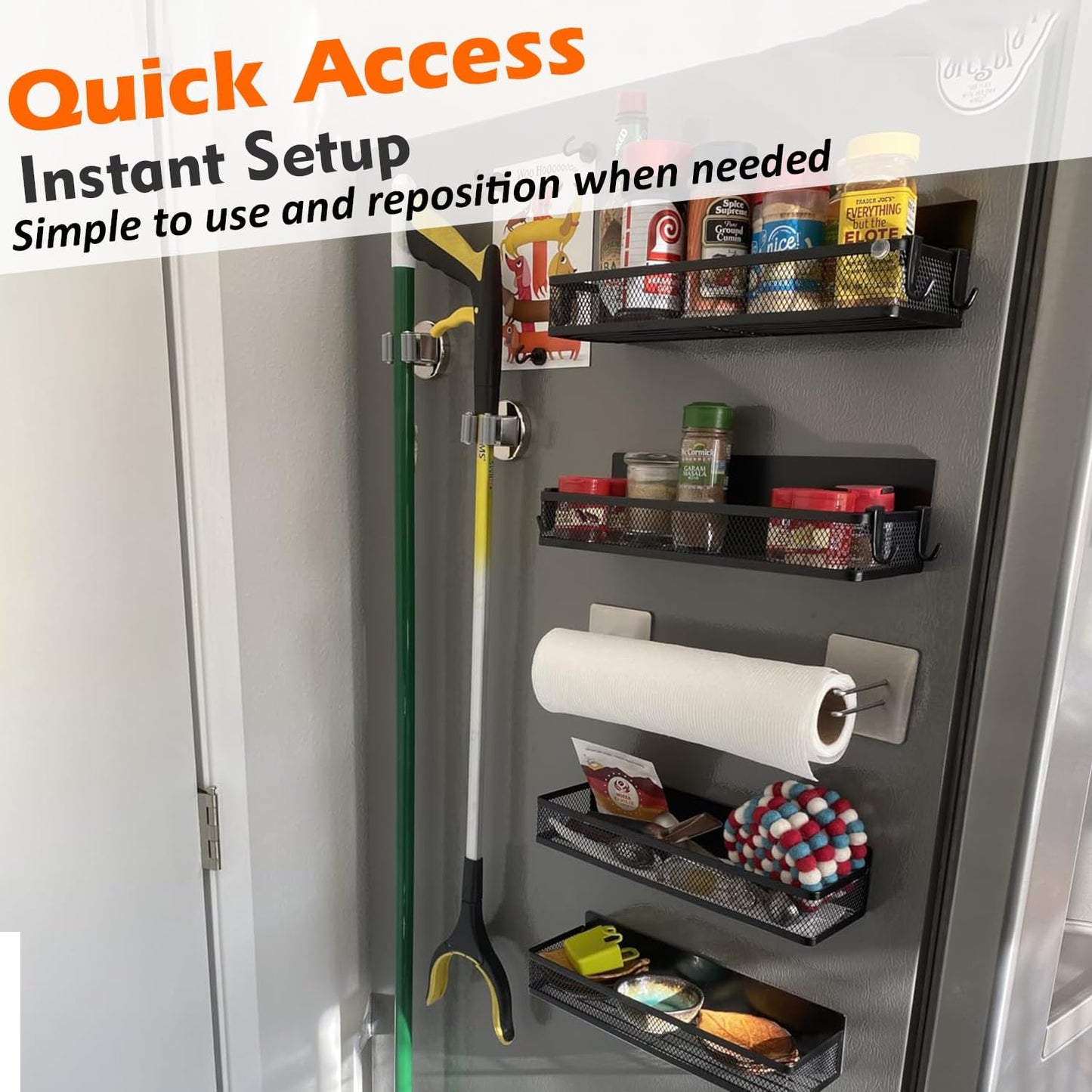 MUTUACTOR Magnetic Broom Holders,4pcs Sturdy Heavy Duty Magnetic Clips Wall Mount,10lbs No Drilling Anti-broken Magnetic Hooks Broom Mop Brackets for Work Cargo Garage Laundry Van Accessories