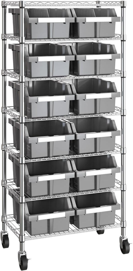 Seville Classics Heavy Duty NSF Bin Rack Solid Steel Wire Shelving Storage Unit, Patented Organizer for Garage, Warehouse, Office, Restaurant, Classroom, Kitchen, Gray, Includes 12 Bins