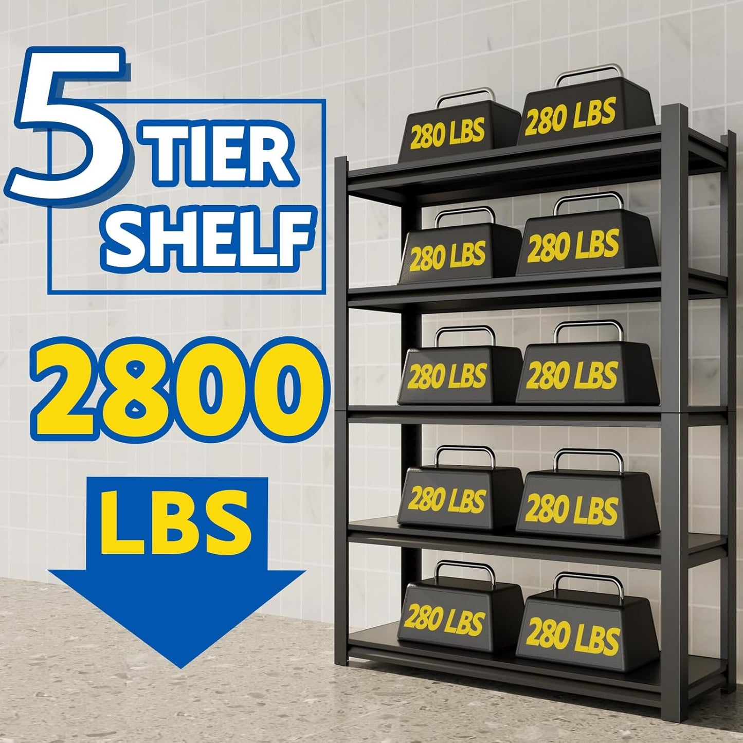 72''H Garage Shelving Heavy Duty, 2800LBS Storage Shelves, 5-Tier Adjustable Metal Shelve Storage Shelf Rack, Industrial Shelving Unit for Garage, Warehouse, Basement (59" W x 19.7" D x 72" H)