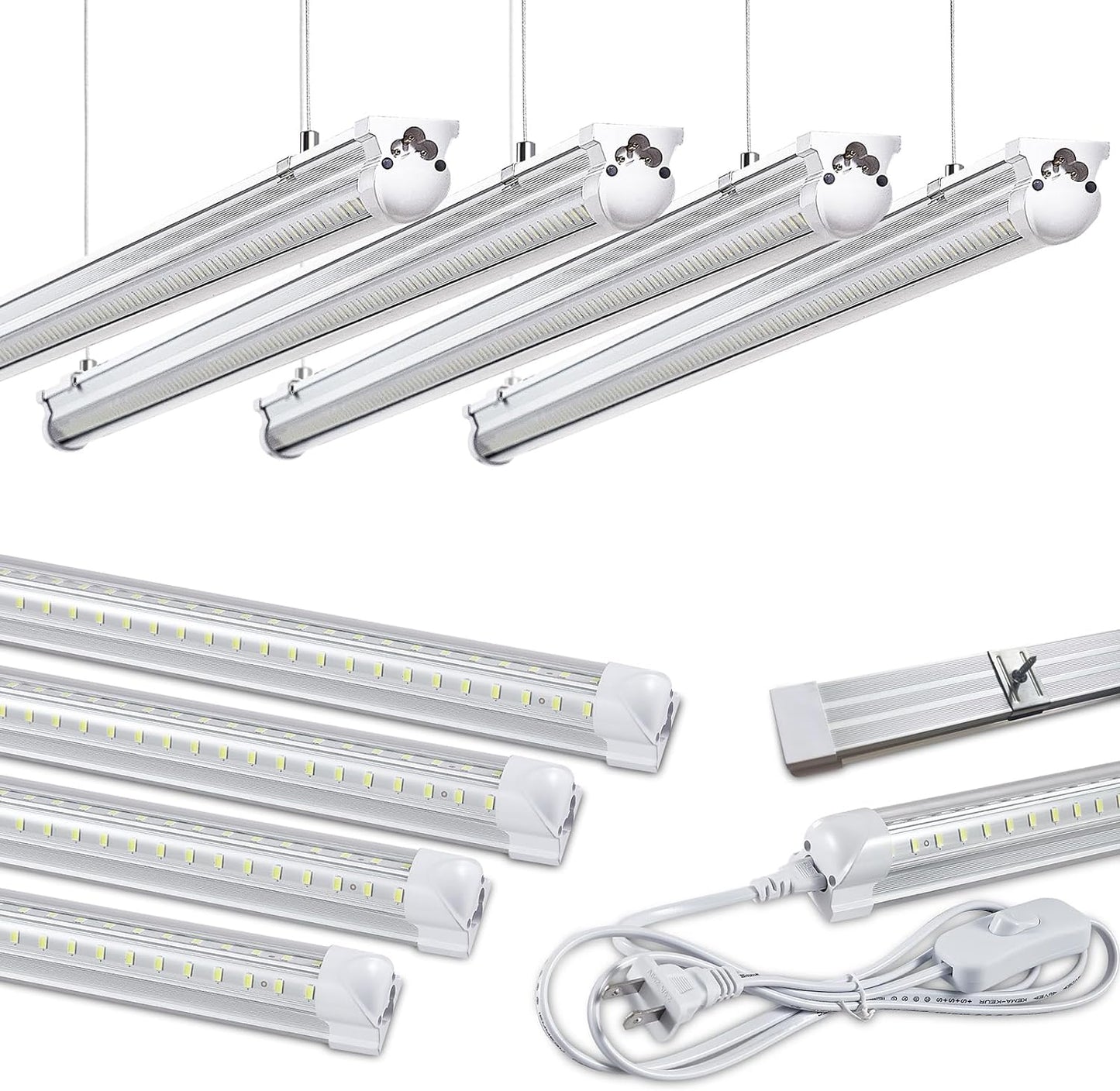 8Pack 4FT LED Shop Light Garage Lights,50W 6000K 7500LM White Light,Hanging/Surface Mount,T8 4FT Tube Lamp for Warehouse Workshop Basement,Linkable LED Shop Lights,Plug and Play