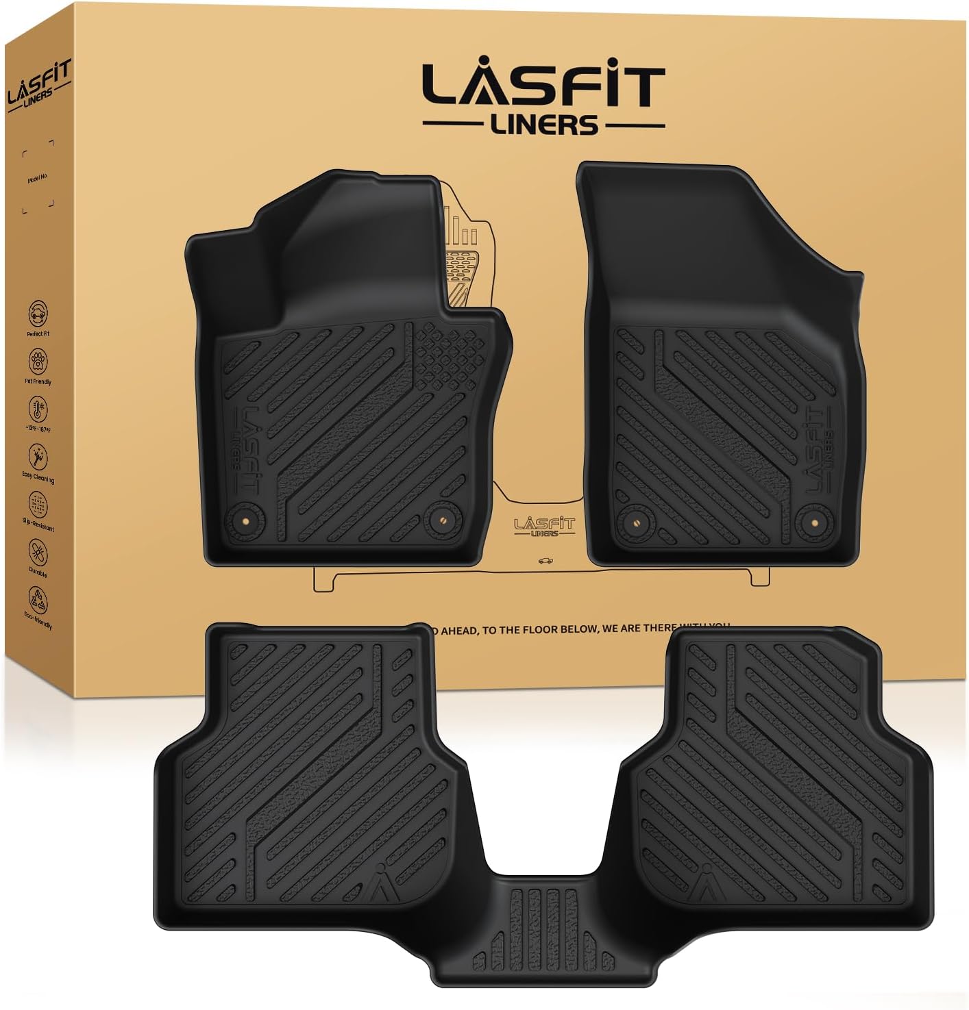 LASFIT Floor Mats Custom Fit for Volkswagen Jetta 2011-2018 (Not Fit for Jetta SportWagen), All-Weather Protection TPE 1st & 2nd Row Car Liners for VW Accsessories, Black Odor-Less Easy to Clean
