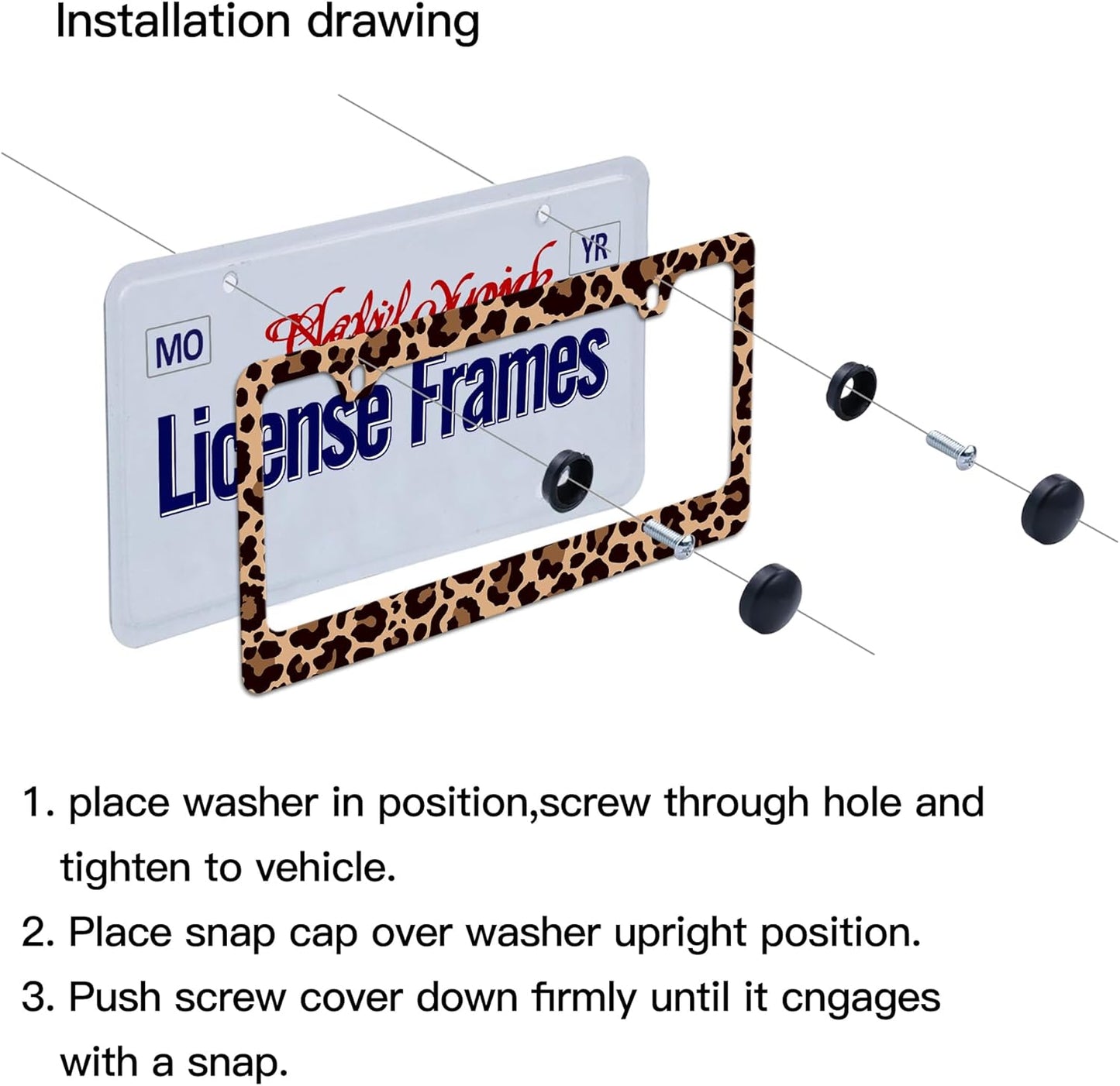 Stainless Steel Brown Cheetah License Plate Holder Leopard Print License Plate Frame Cheetah Leopard Car License Plate Covers tag Frame for Women 12.3" X 6.3"