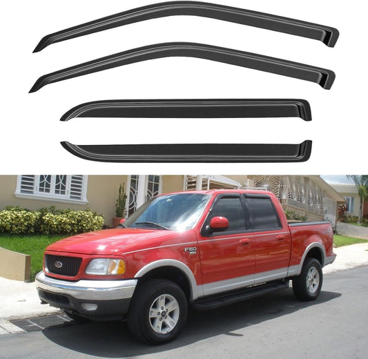 Window Visors Rain Guards for 2001 2002 2003 Ford F150 SuperCrew Cab, Out-Channel Window Vent Wind Deflectors Visors Shades for 2002 2003 Lincoln Blackwood