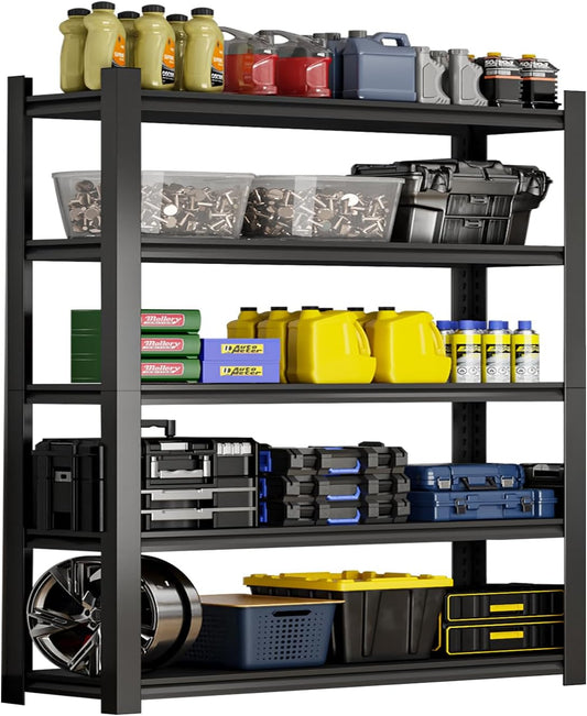 72''H Garage Shelving Heavy Duty, 2800LBS Storage Shelves, 5-Tier Adjustable Metal Shelve Storage Shelf Rack, Industrial Shelving Unit for Garage, Warehouse, Basement (59" W x 19.7" D x 72" H)