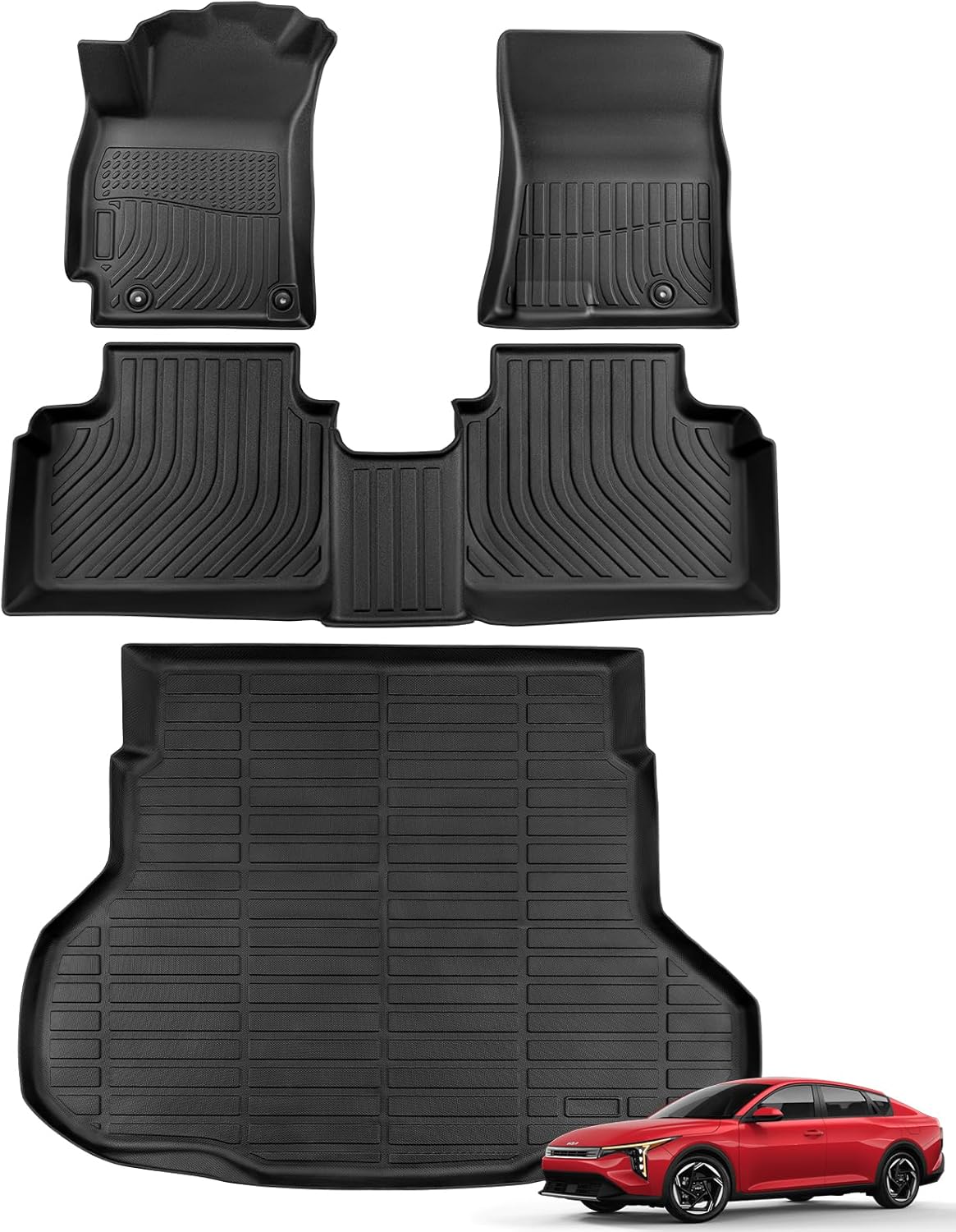 for KIA K4 2025 Floor Mats Cargo Liner LX LXS EX GT-line Turbo All Weather Season Car Interior Soft Rubber Trunk Carpet Waterproof Anti-Slip Tech Automotive Accessories Black(Not Fit for 2024 2023)