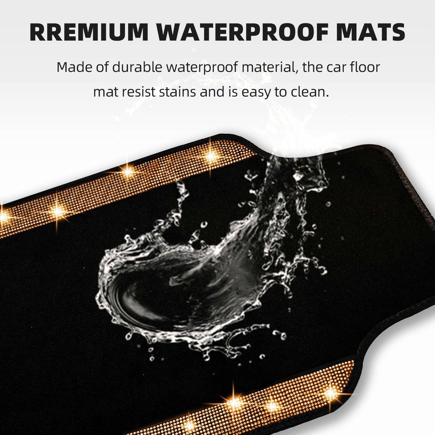NBTEPEM Bling Car Floor Mats Full Set, Universal Fit Most Cars,SUV, Trucks, 4 pcs Sparkle Glitter Diamond Carpet for Women Girls with Anti-Slip Pad (Orange Diamond)