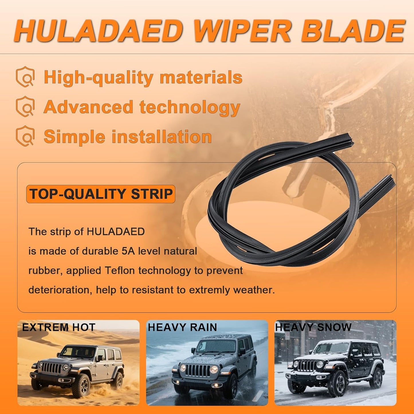 HULADAED® 24''+18''+12'' Windshield Wipers Replacement for Mazda 3 2018-2014,Silicone Front Rear Wiper blades for MY Car-All Weather & Quiet(3 PACK)