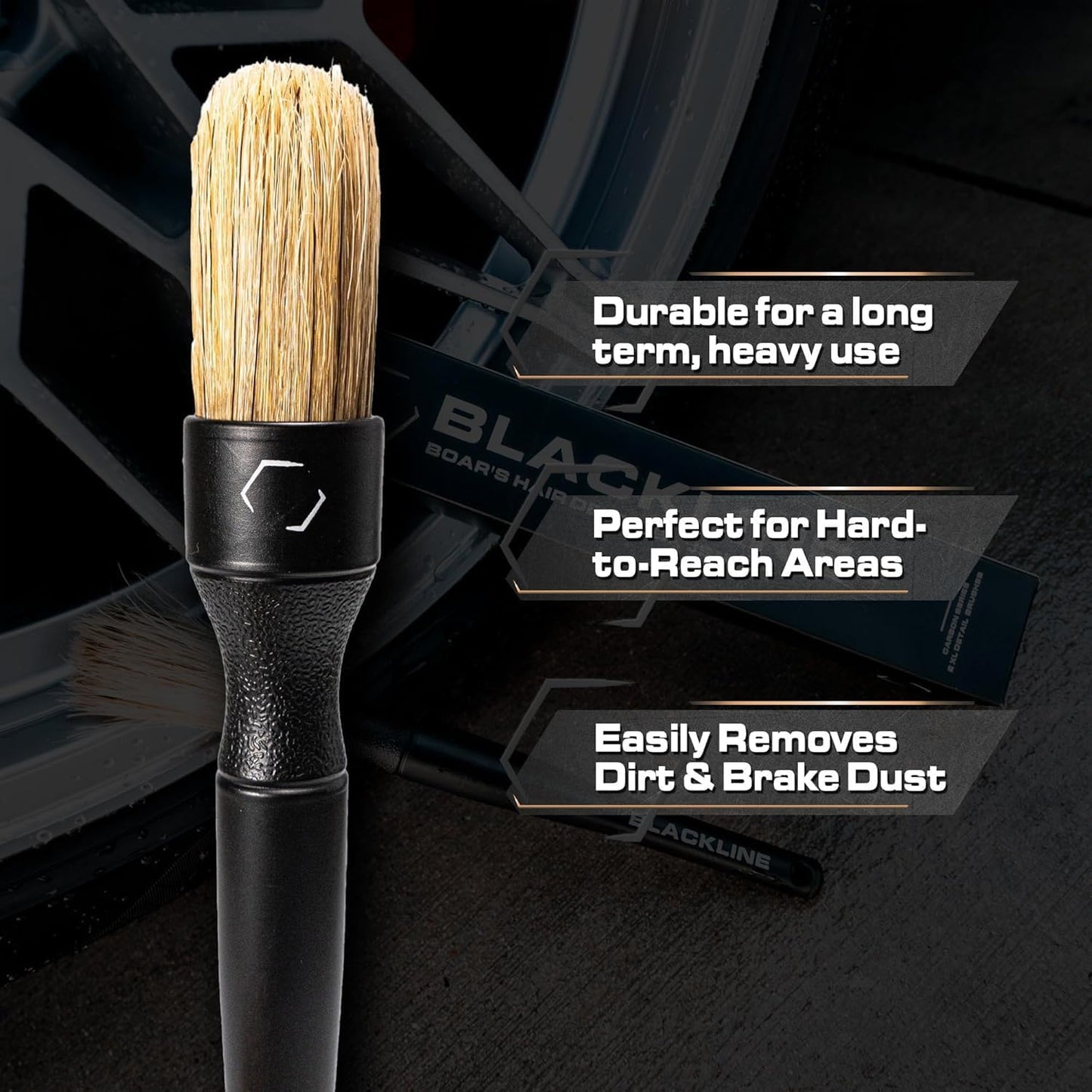 Blackline Car Care Boar Hair Brushes- Luxury Car Detailing Brush Set for Interior and Exterior - Best Auto Detailing Brushes - Premium Hair Car Detailing Brushes (Boars Hair Bristles)
