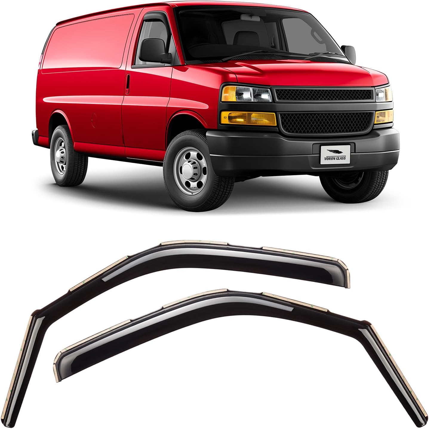 Voron Glass in-Channel Extra Durable Rain Guards for Chevrolet (Chevy) Express Van 1996-2025/GMC Savana 1996-2025, Window Deflectors, Vent Window Visors, 2 Pieces - 210217