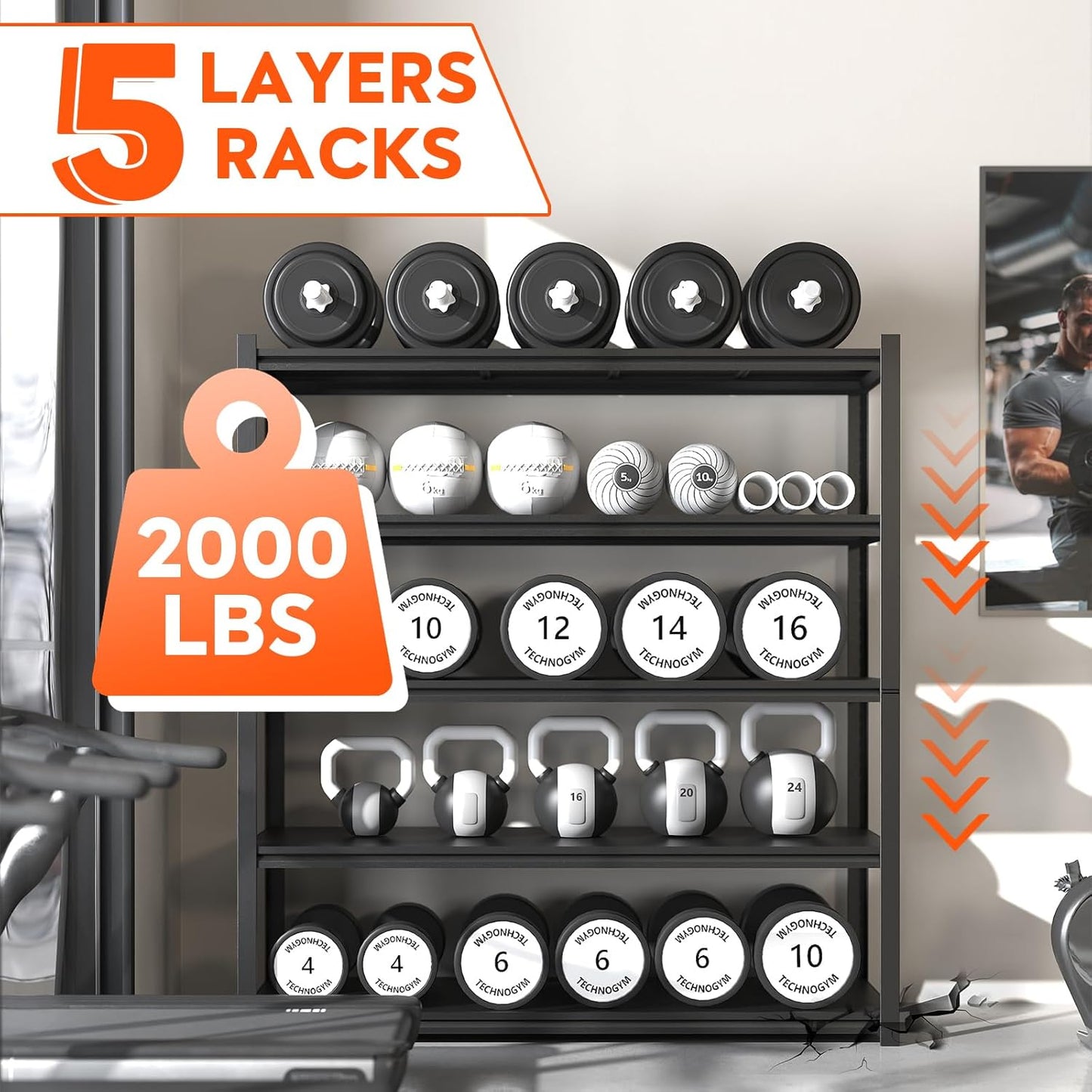 72" H Garage Shelving 2000LBS Heavy Duty Storage Shelves Adjustable 5 Tier Metal Shelves for Storage Garage Industrial Shelving Utility Racks,16" D x35.5 Wx72 H,Black