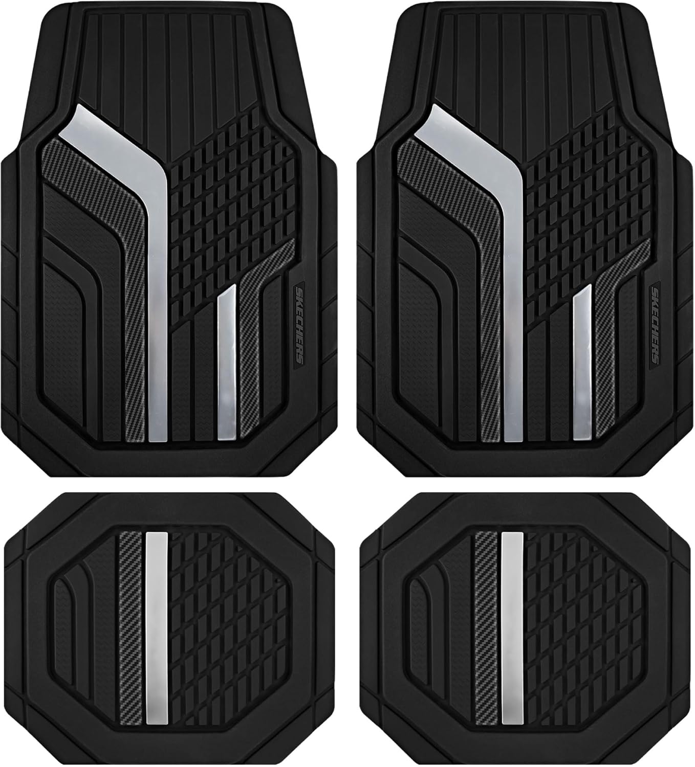 Skechers Heavy Duty Rubber Car Floor Mats,Dual Color Design Floor Mats,All Weather Car Mats,Waterproof Trim To Fit Universal Floor Liner Car Accessories,Automotive Floor Mats For Cars Trucks Suv,Black