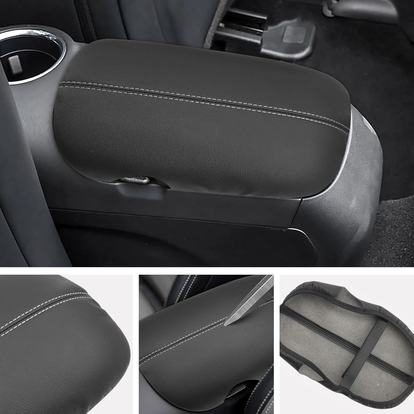 SXCY for 2024 2025 2026 Mustang Armrest Cover (Slim) for Ford Mustang 2025 2026 Accessories 2024 2025 2026 Mustang Center Console Cover 2025 2026 Mustang Middle Console Cover (Grey Stitched)