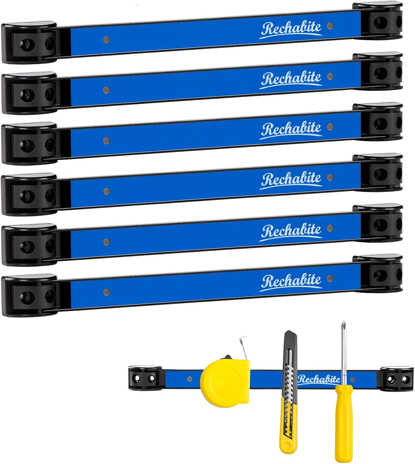6 Pieces 12" Magnetic Tool Holder Strip, Blue Magnet Bar, Metal Tool Organizer Rack for Garage Organization, Easy To Install in Workshop, Mounting Screws Included