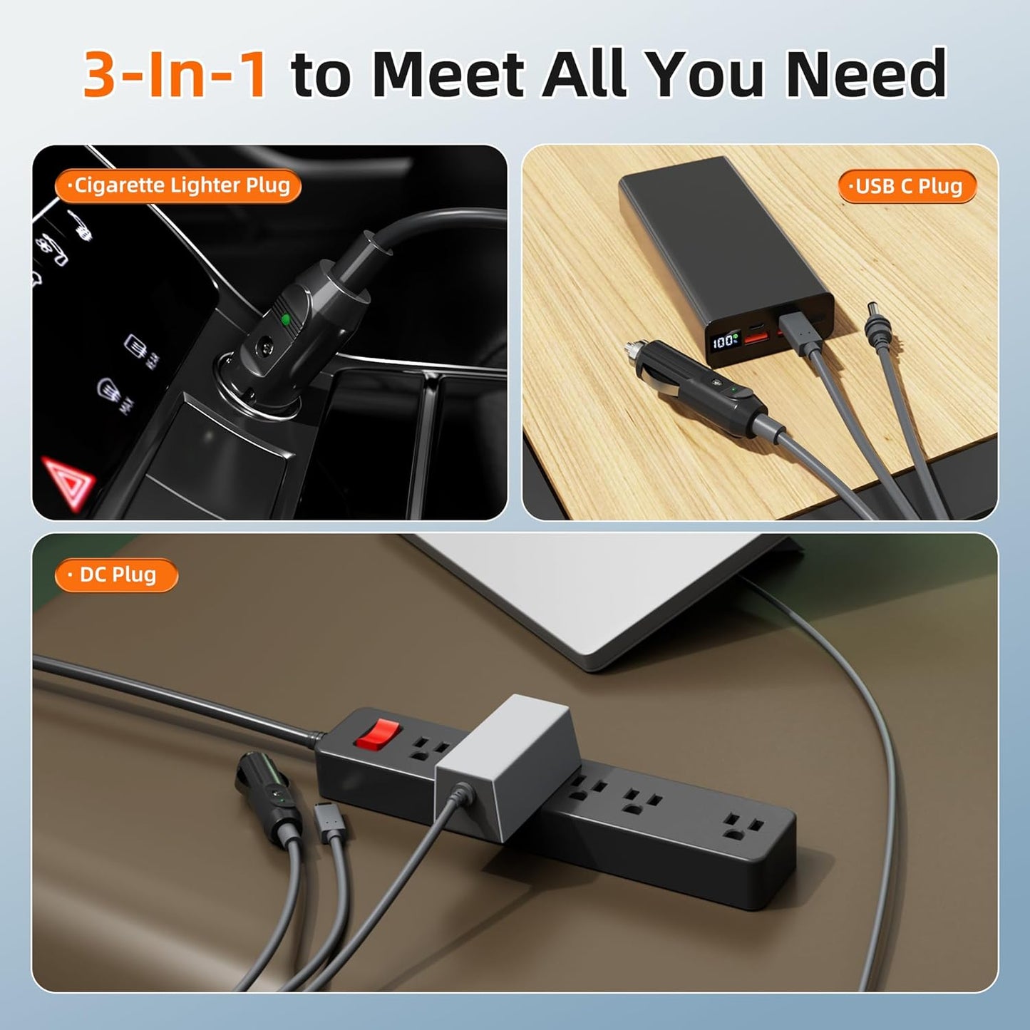 Starlink Mini 3-in-1 DC Power Cable 16FT, USB-C 12-24V Cigarette Lighter Plug & DC Male Cord Input Power Cable, Waterproof Power Cord Accessories for Starlink Mini