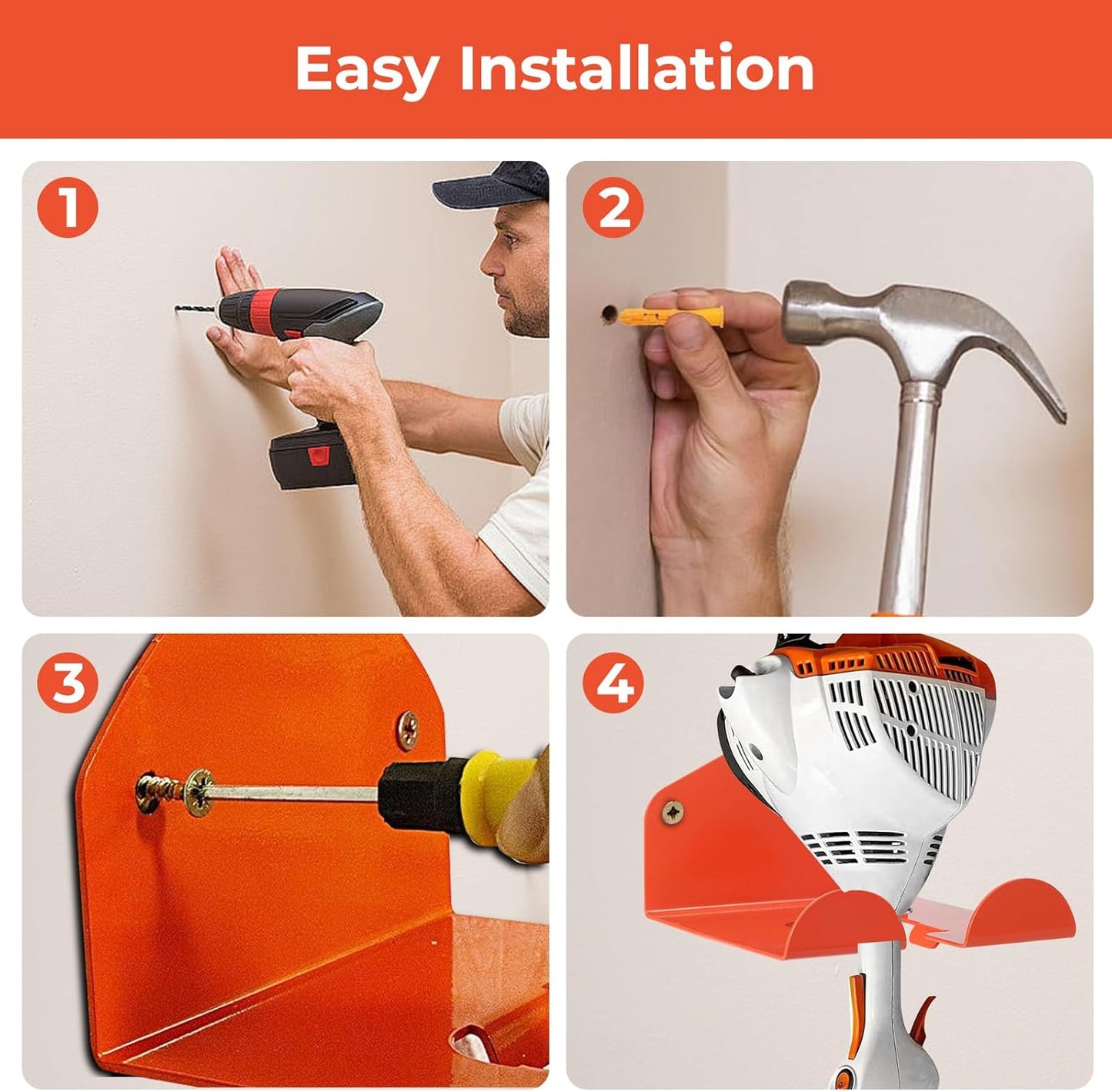 Weedeater Hanger, Heavy Duty Weed Eater Rack Waterproof Garage Organization Trimmer Rack, Garage Storage Tool Organizer for Grass Trimmer, Garden Tools