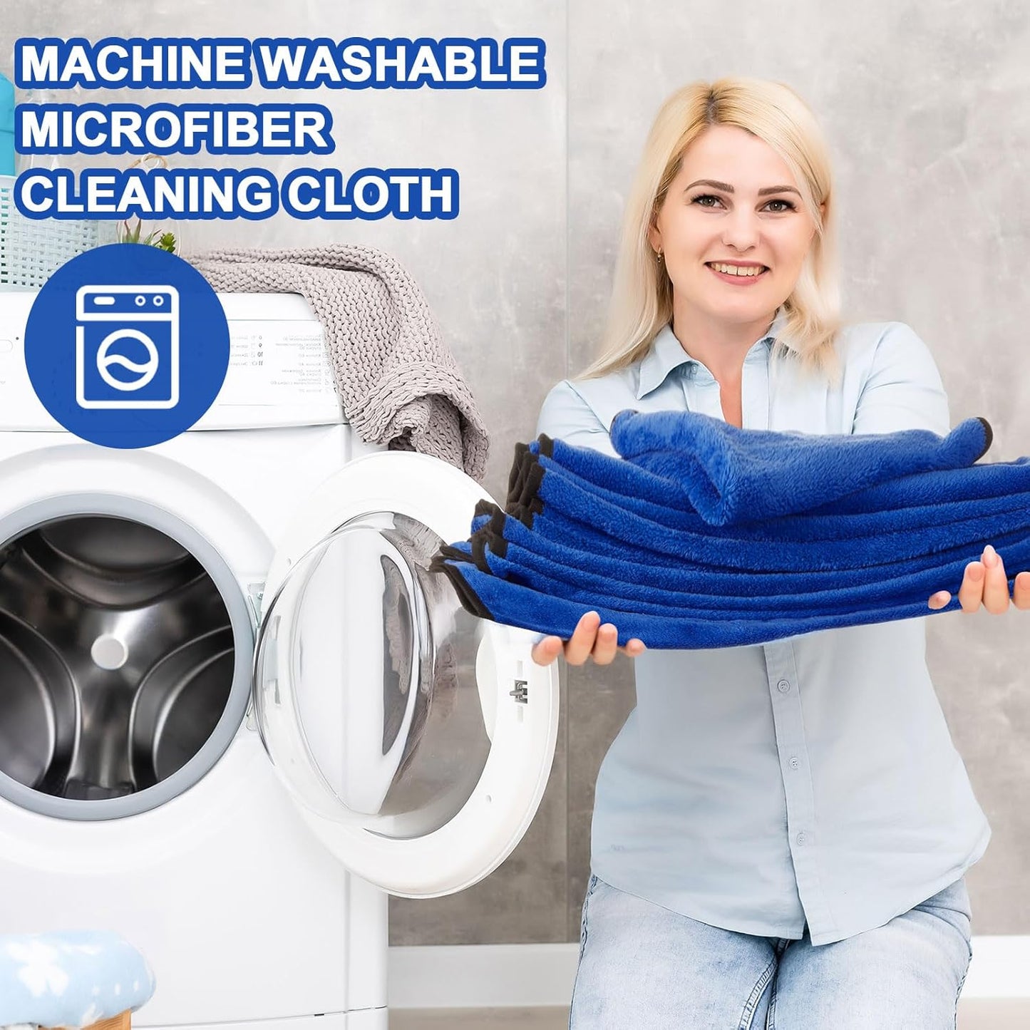 Tallew 50 Pcs Microfiber Towels 16 Inch x 16 Inch Microfiber Cloth Car Drying Towels for Cars Washing Polishing Office Windows Cleaning Household Supplies (Blue)