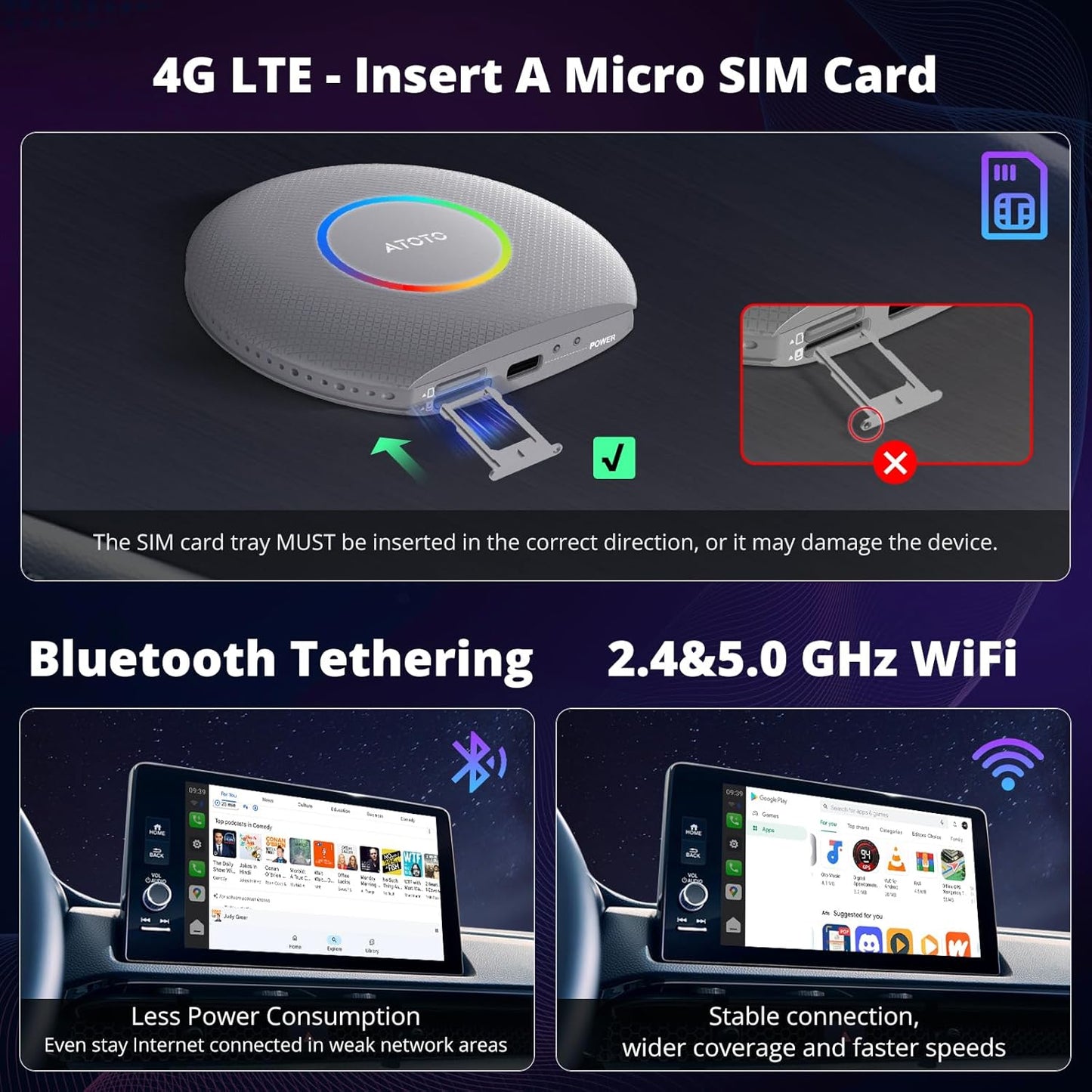 CB6 CarPlay AI Box & Android AI Box, Wireless CarPlay/AndroidAuto Adapter, Plug & Play CarWave Car Smart Box with AI DriveChat, GPS Track, Android 13, 2 BT, 4G LTE, 4G+64G, Silver