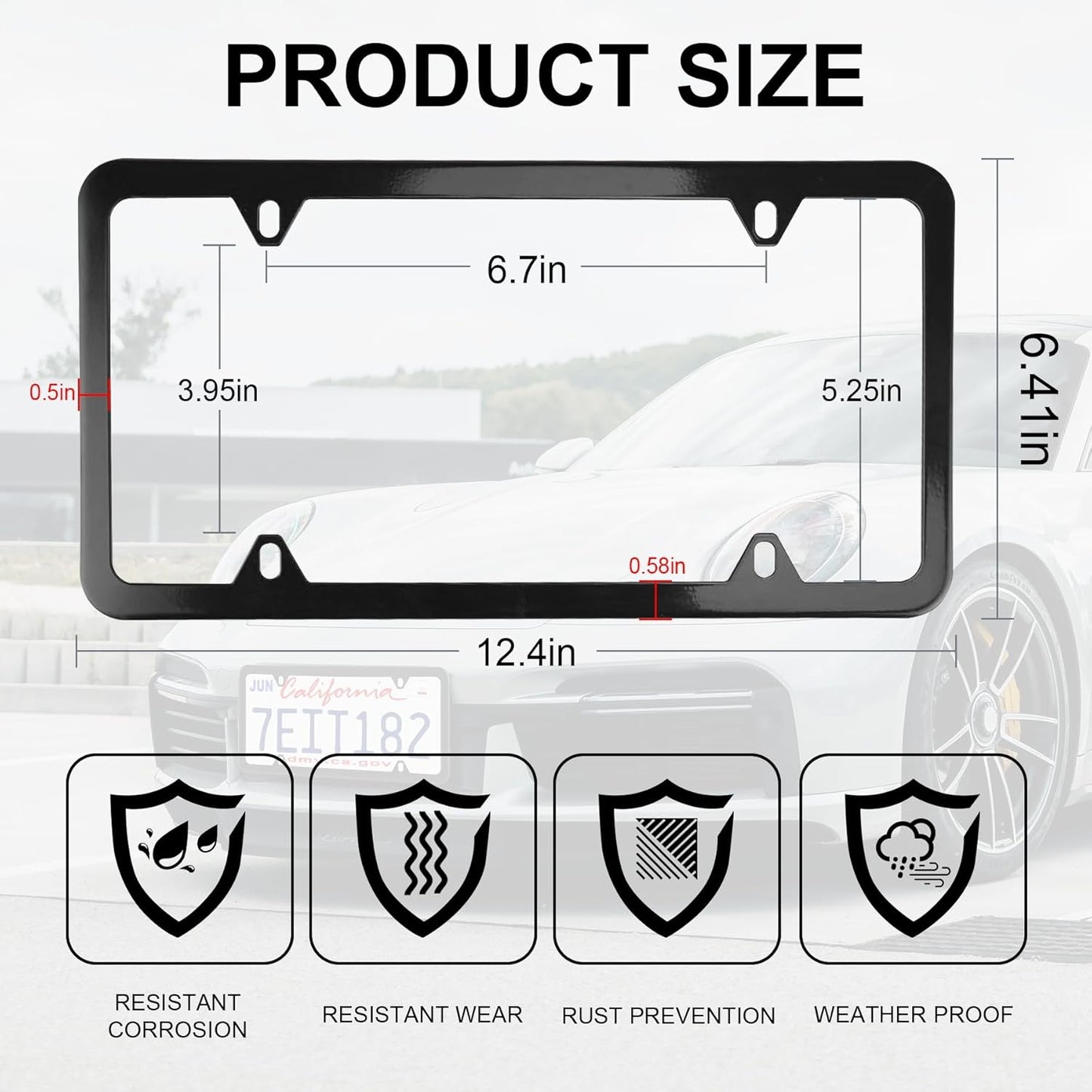 LivTee 4 Holes Stainless Steel License Plate Frames, 2 PCS Car Licence Plate Covers, Automotive Exterior Accessories Slim Design with Bolts Washer Caps for US Vehicles, Black