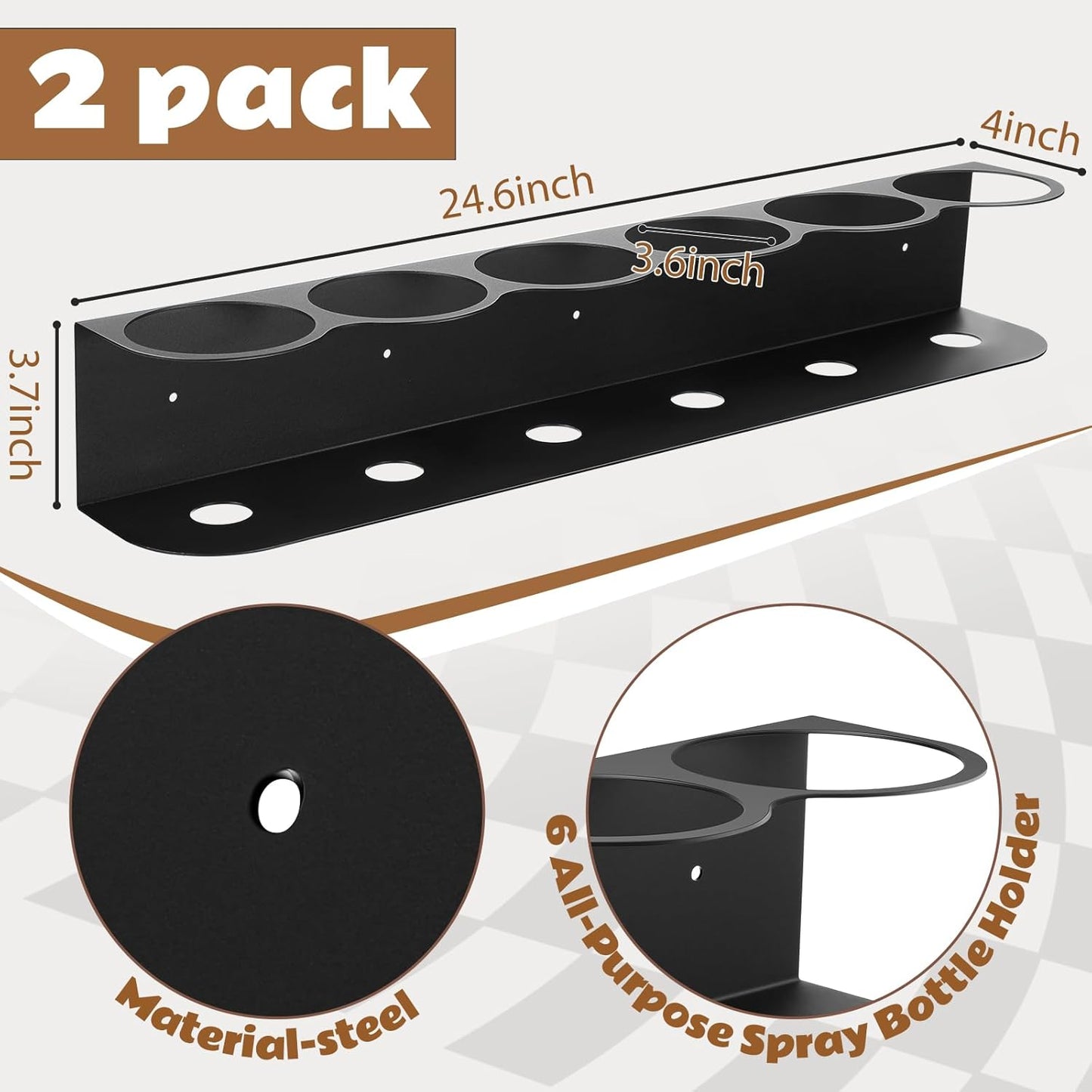 Therwen 2 Pcs 6 Holes All Purpose Steel Spray Bottle Holder Heavy Duty Can Holder Rack Organizer Easy Install Wall Mount Paint Spray Bottle Organizer Storage Rack for Garage Home Workspace(Black)