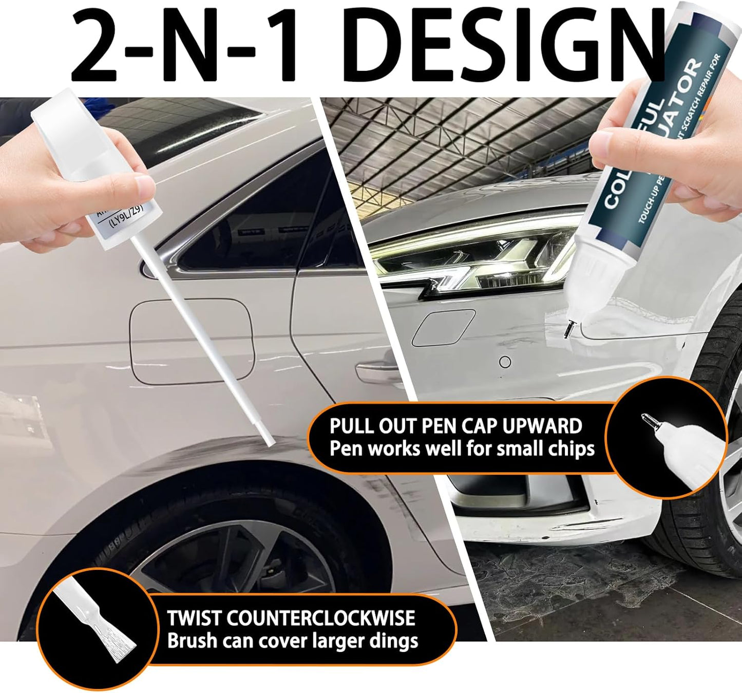 Ibis White(LY9C/T9) Touch Up Paint Compatible with Audi, Car Paint Pen Scratch Repair Two-In-One Touch Up Paint, Premium Car Scratch Remover for Deep Scratches