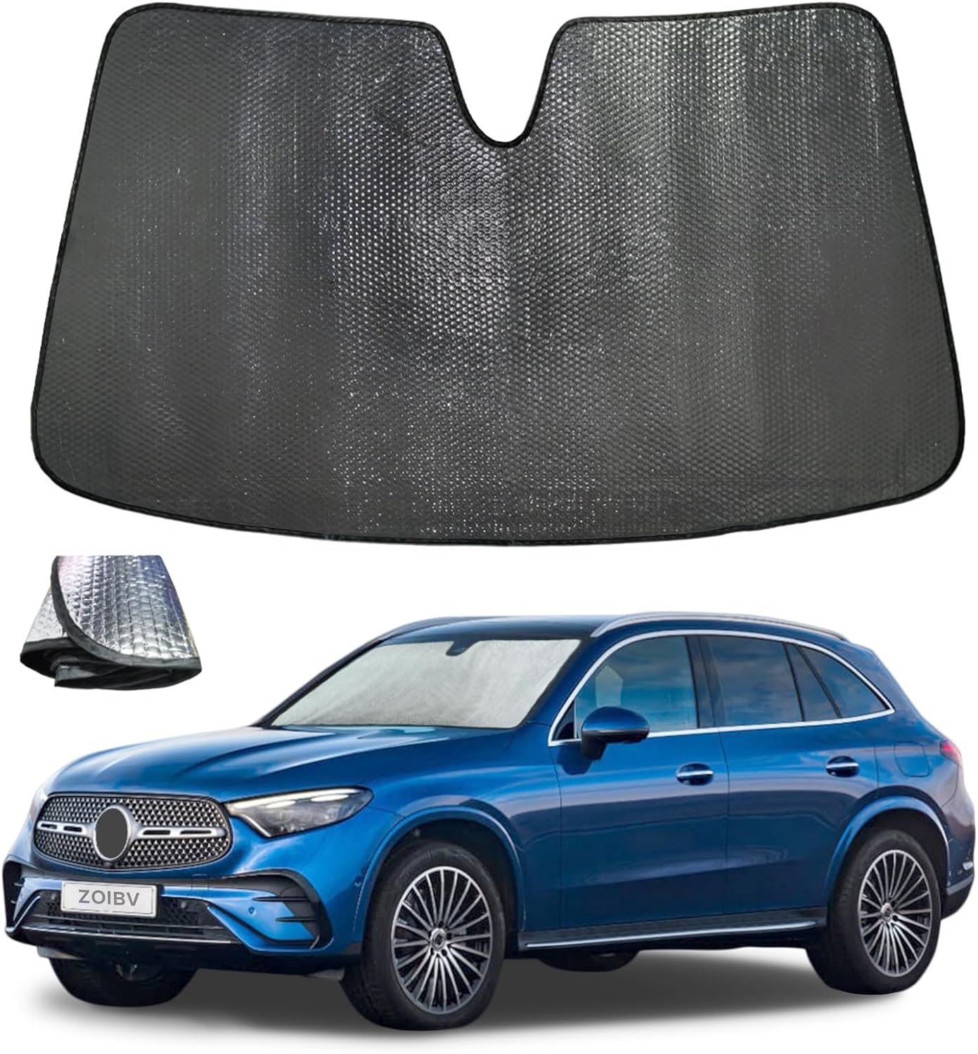 Windshield Sun Shade for Mercedes-Benz GLC SUV 2016-2022 - 5-Layer Bubble Foldable Front Window Shade Sun Visor Accessories - Blocks Heat & UV Rays