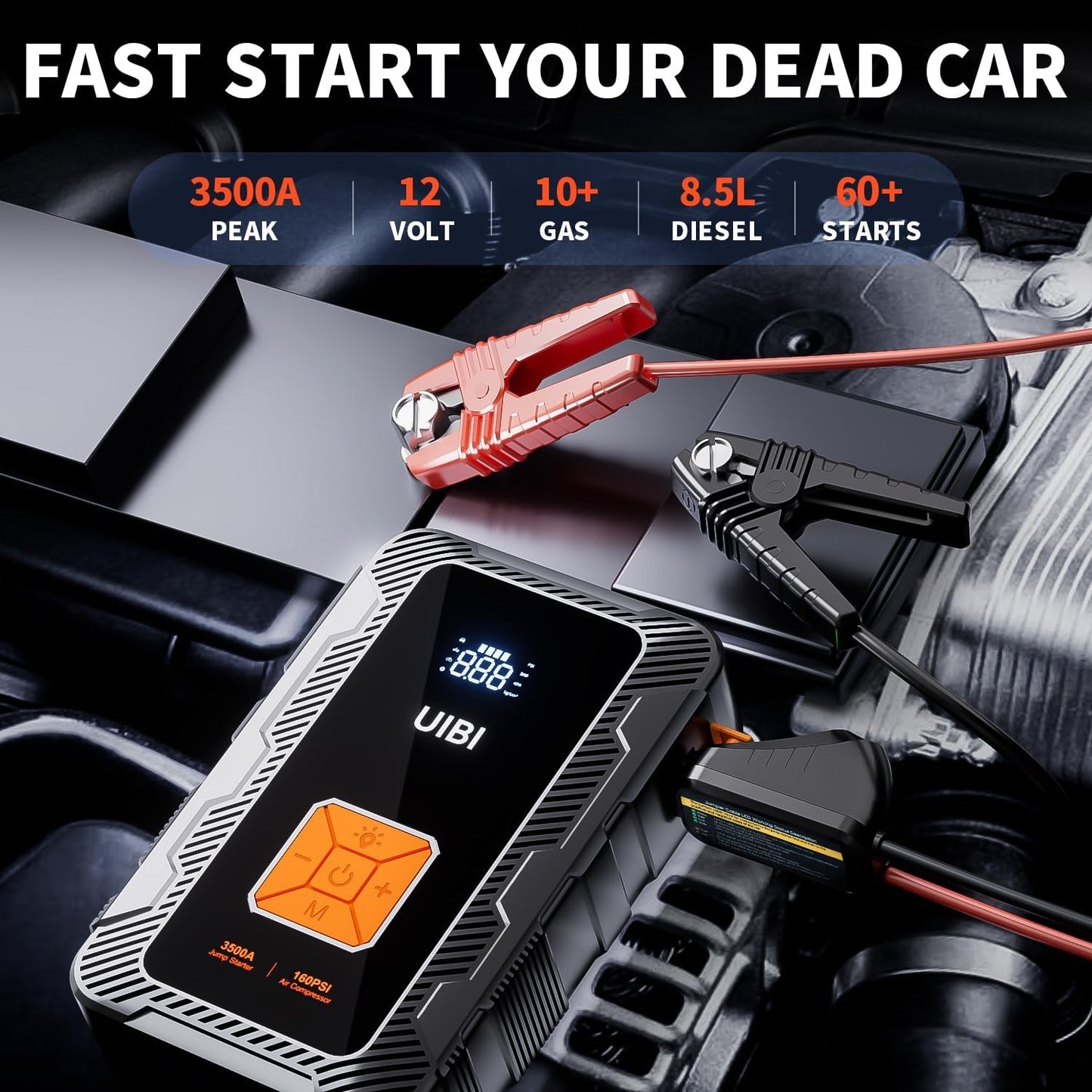 X7 Jump Starter with Air Compressor 160PSI, 3500A Car Battery Jumper Starter PD45W Fast Charge, 24000mAh Portable Tire Inflator 12V Jump Box Booster Charger for 10L Gas or 8.5L Diesel Engine