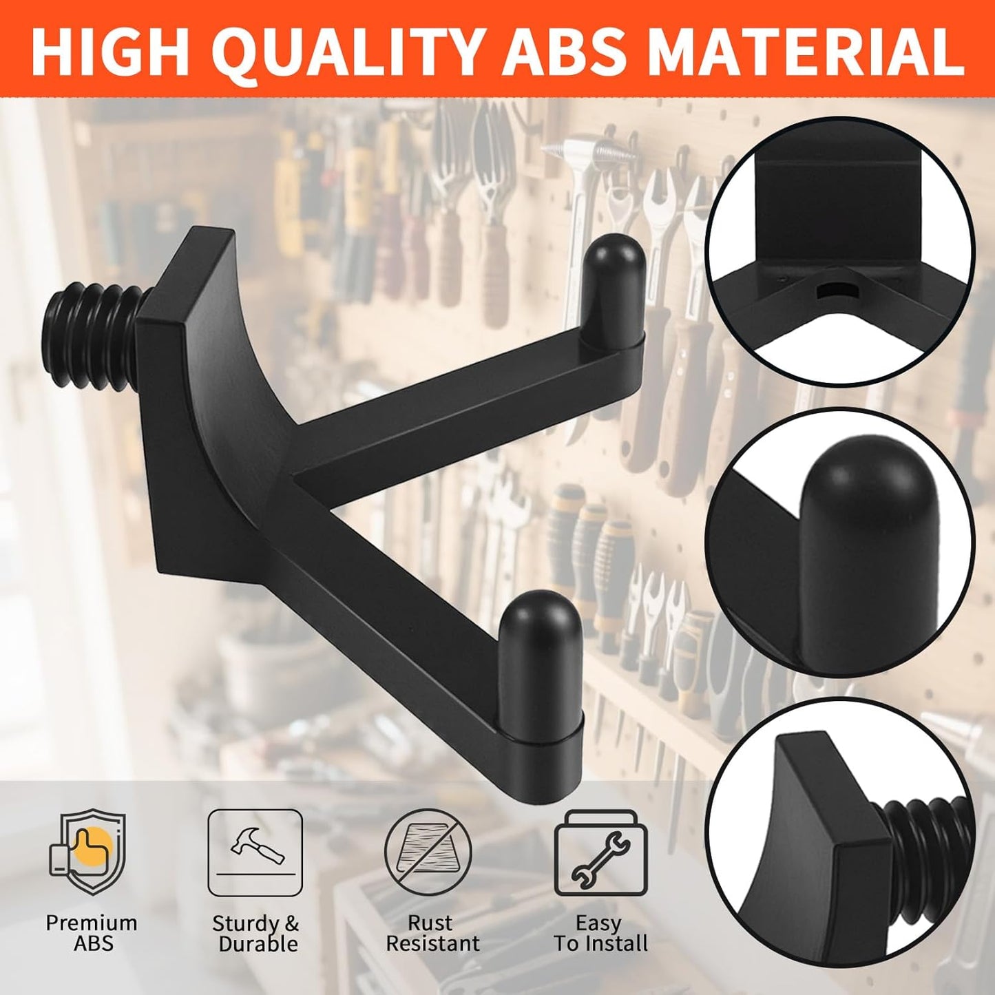 6Pcs Tool Hooks for Storage, ABS Shed Hooks Wall Shed Hanger Garage Organization Storage Accessories for Hanging Shovels Rakes Scissors Power Tools