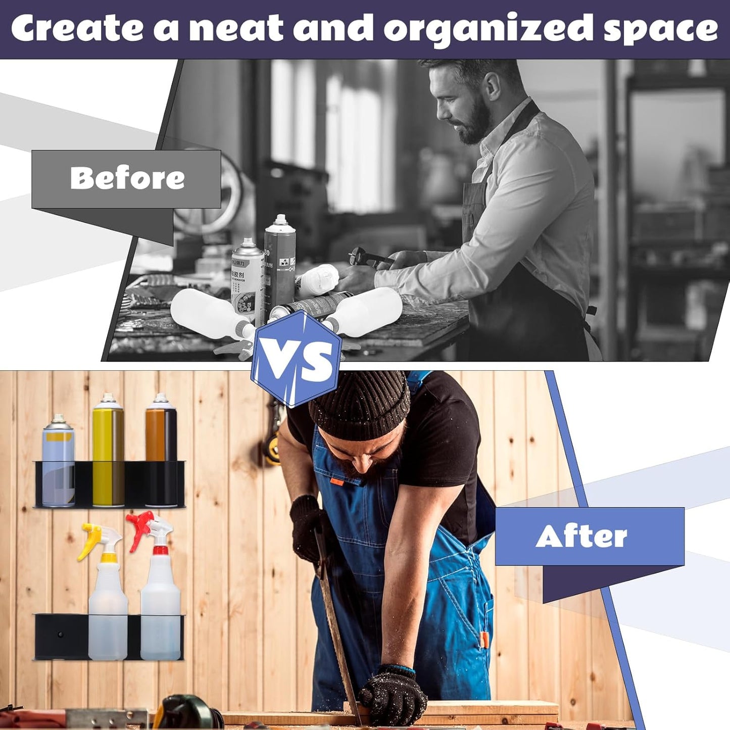 Therwen 2 Pcs 3 Holes All Purpose Steel Spray Bottle Holder Heavy Duty Can Holder Rack Organizer Easy Install Wall Mount Paint Spray Bottle Organizer Storage Rack for Garage Home Workspace(Black)