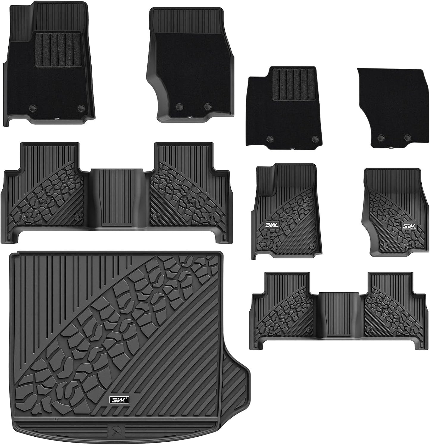 3W Floor Mats & Cargo Liner Fit 2022-2025 Jeep Grand Cherokee(Non L or WK) Carpets for 1st Rows Black Mats Custom Fit for Grand Cherokee, 6PCS